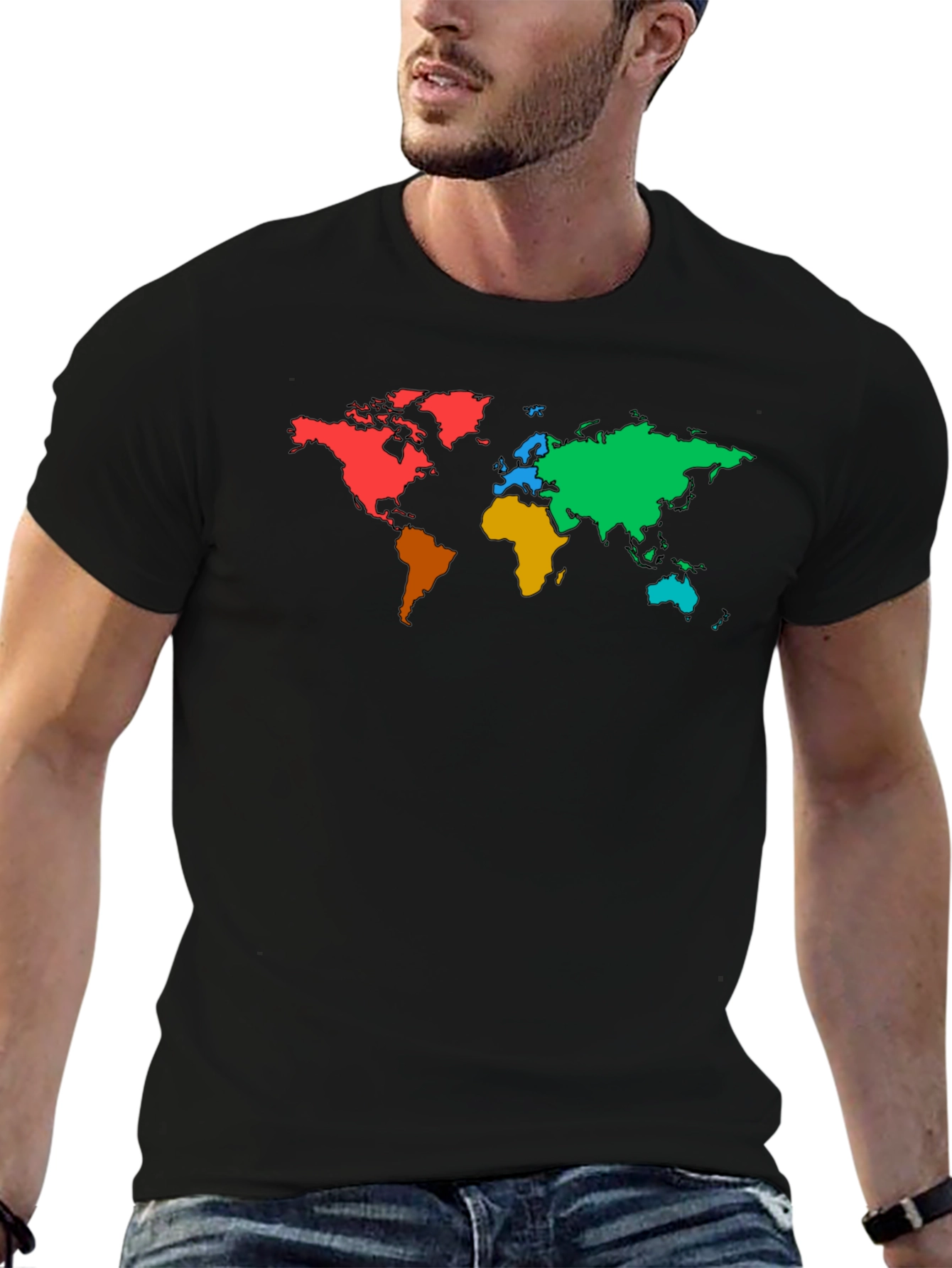 Black Colorful World Map Graphic Black T-Shirt view 6