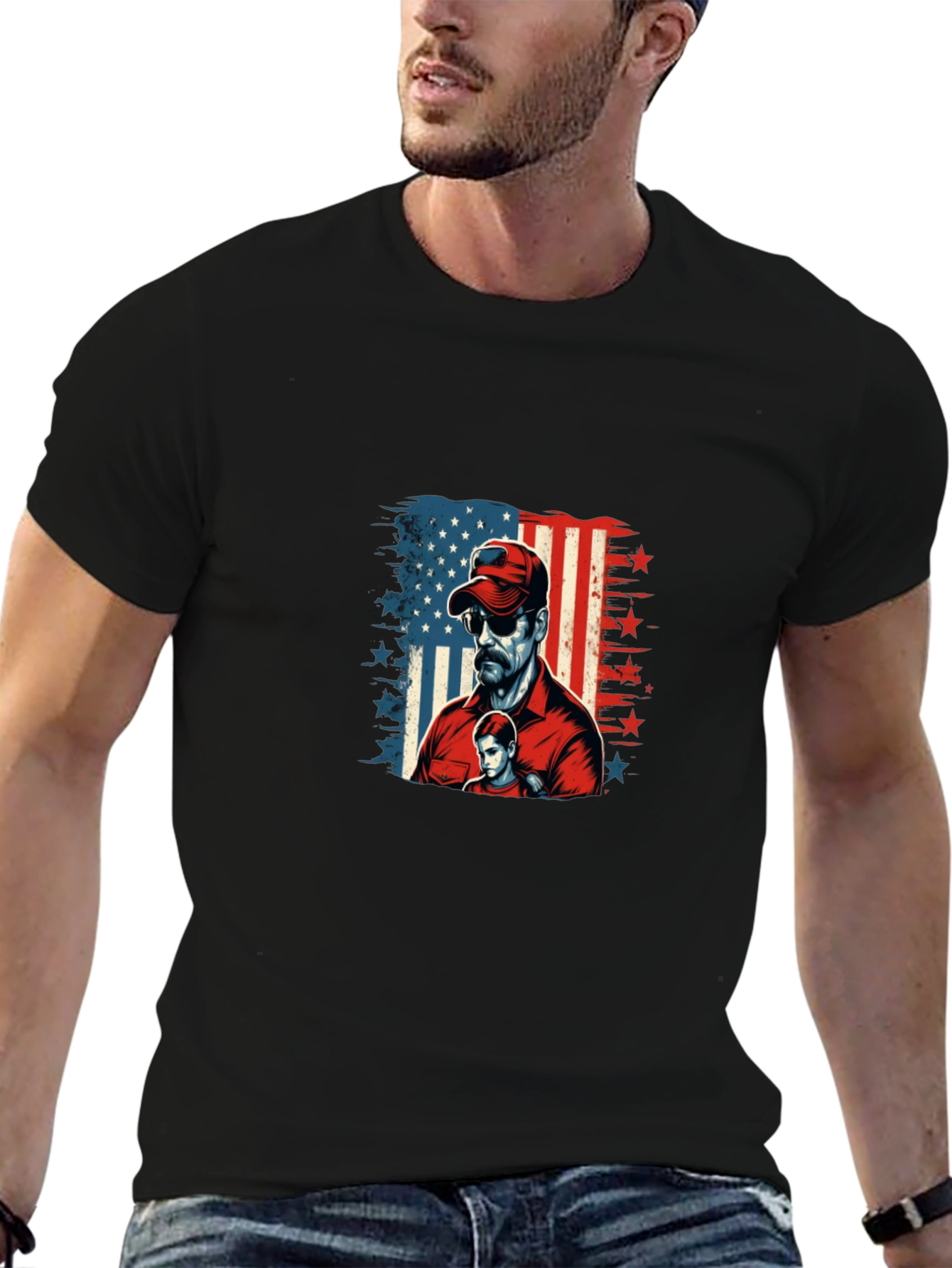 Black Patriotic Dad & Son Graphic Black Tee view 6