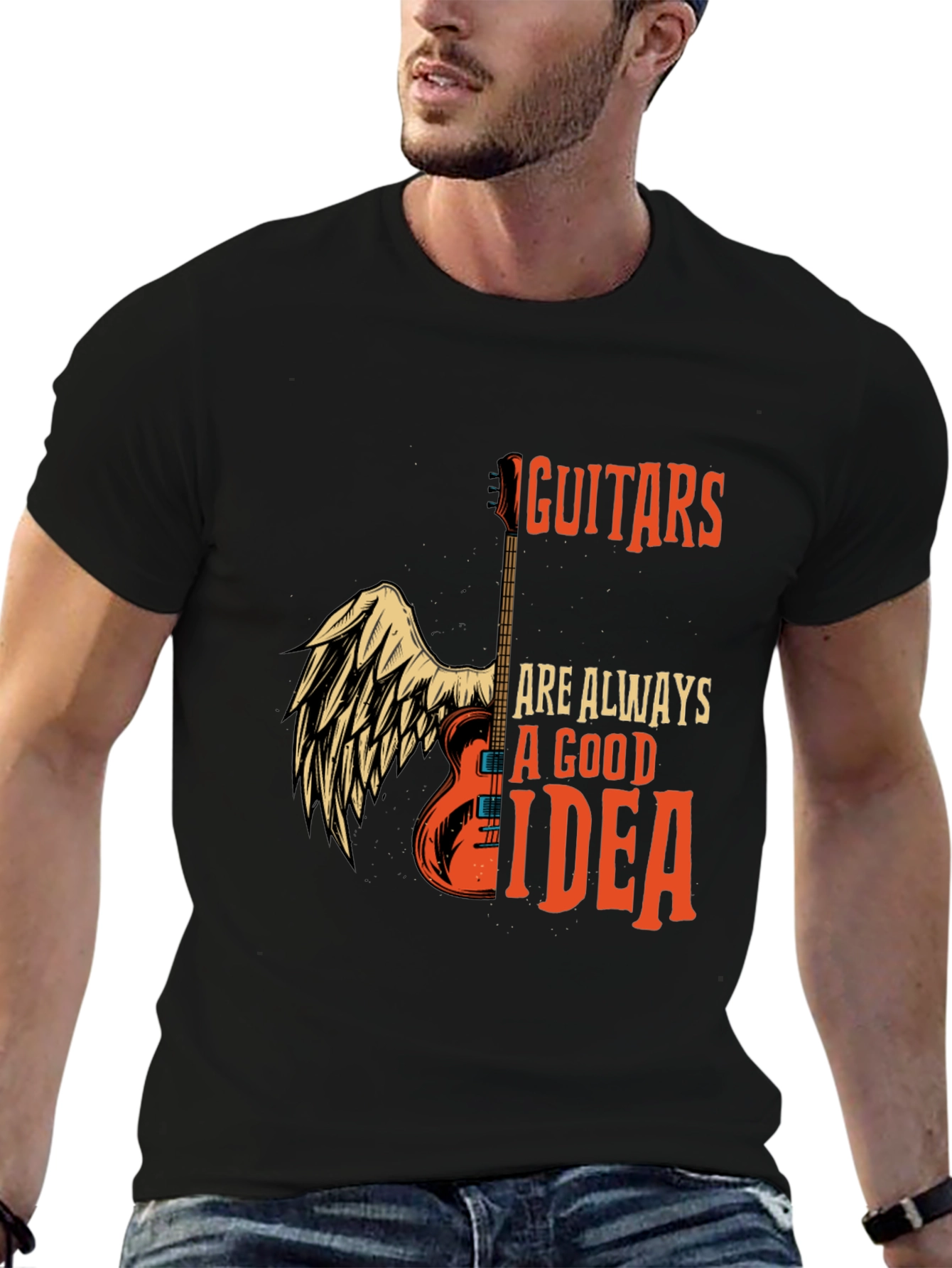 Black Guitar Always Good Idea Graphic T-Shirt - Black view 6