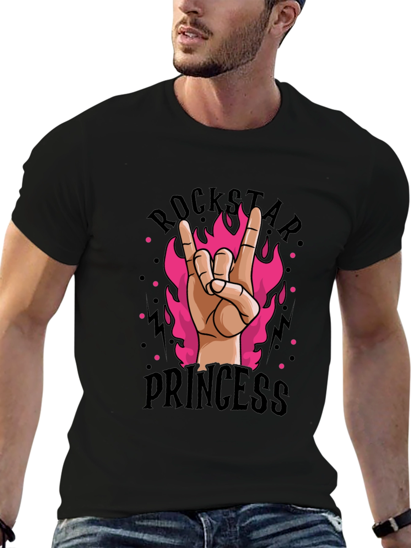 Black Rockstar Princess Graphic Tee - Black Cotton T-Shirt view 6