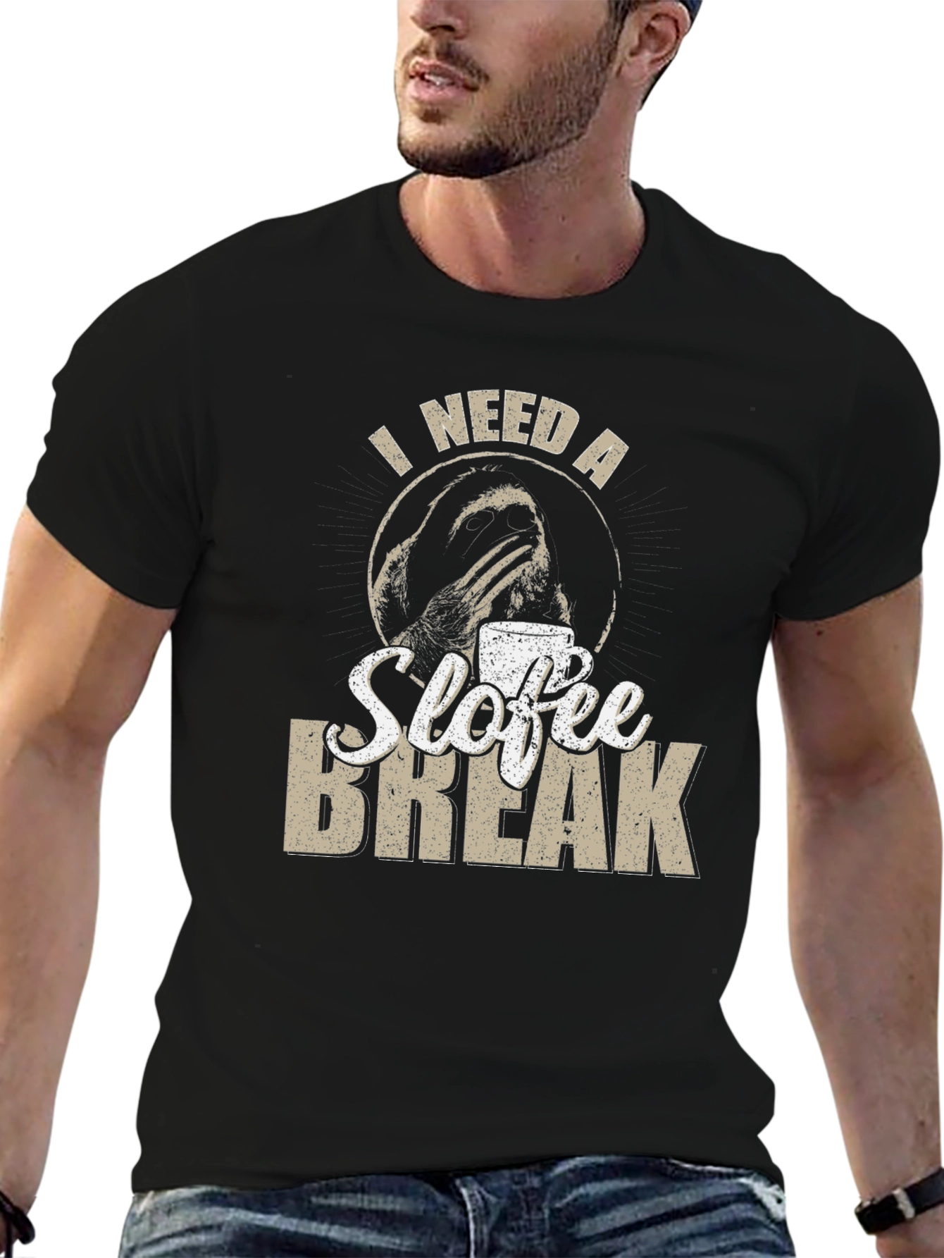 Black Sloth Coffee Break Graphic T-Shirt - Unisex Tee view 6