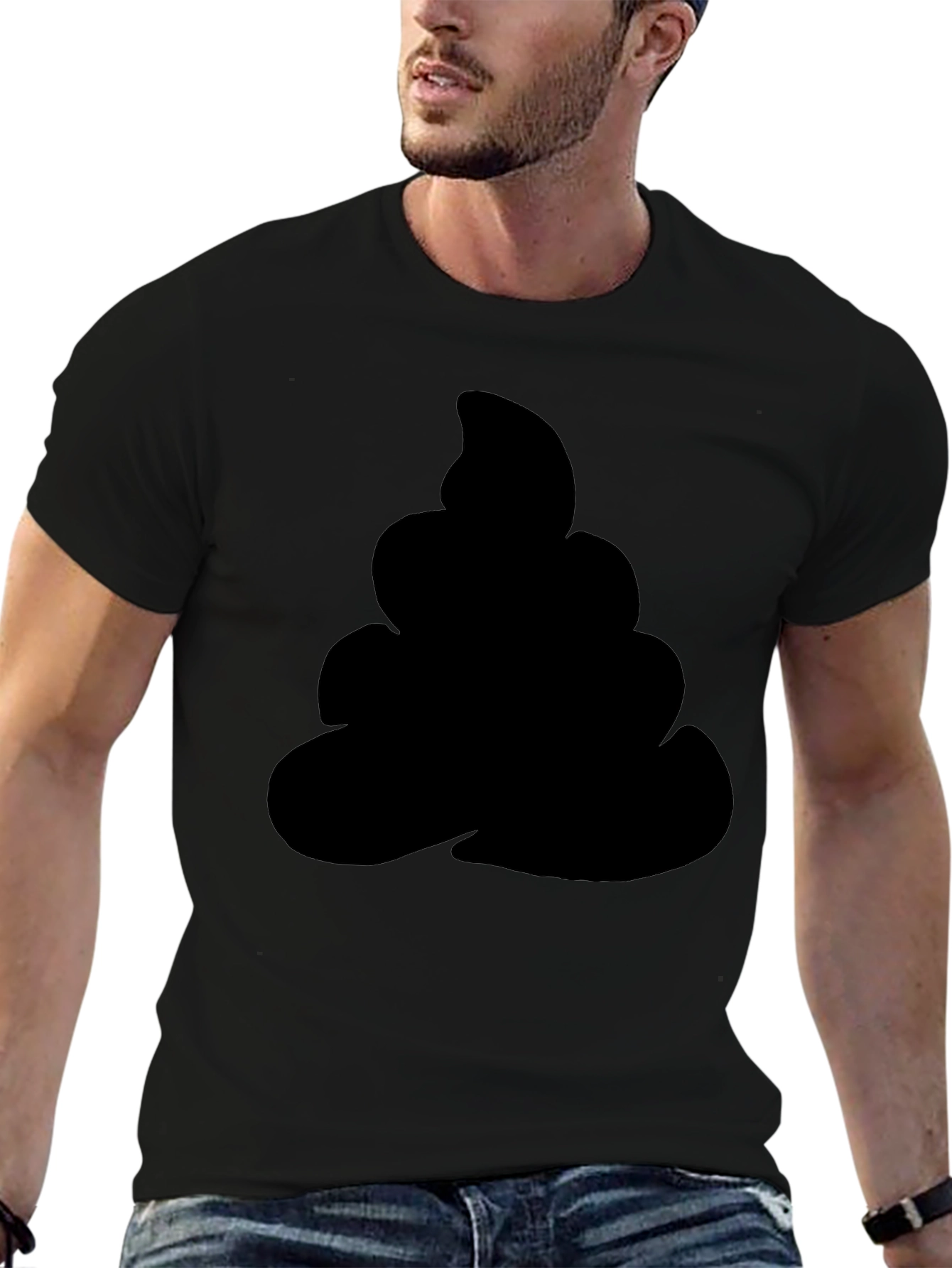 Black Novelty Black T-Shirt with Emoji Poop Design view 6