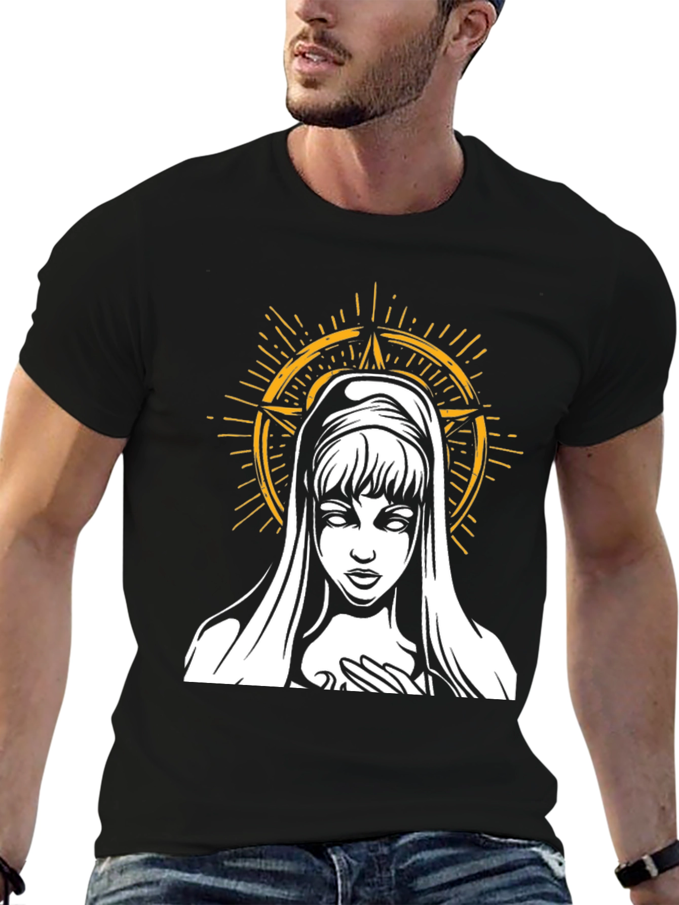 Black Virgin Mary Graphic Tee - Dark Aesthetic T-Shirt view 6