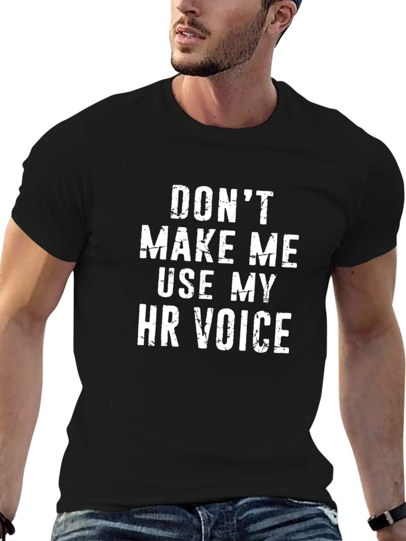 Black HR Voice Graphic Tee - Humorous Black T-Shirt view 6