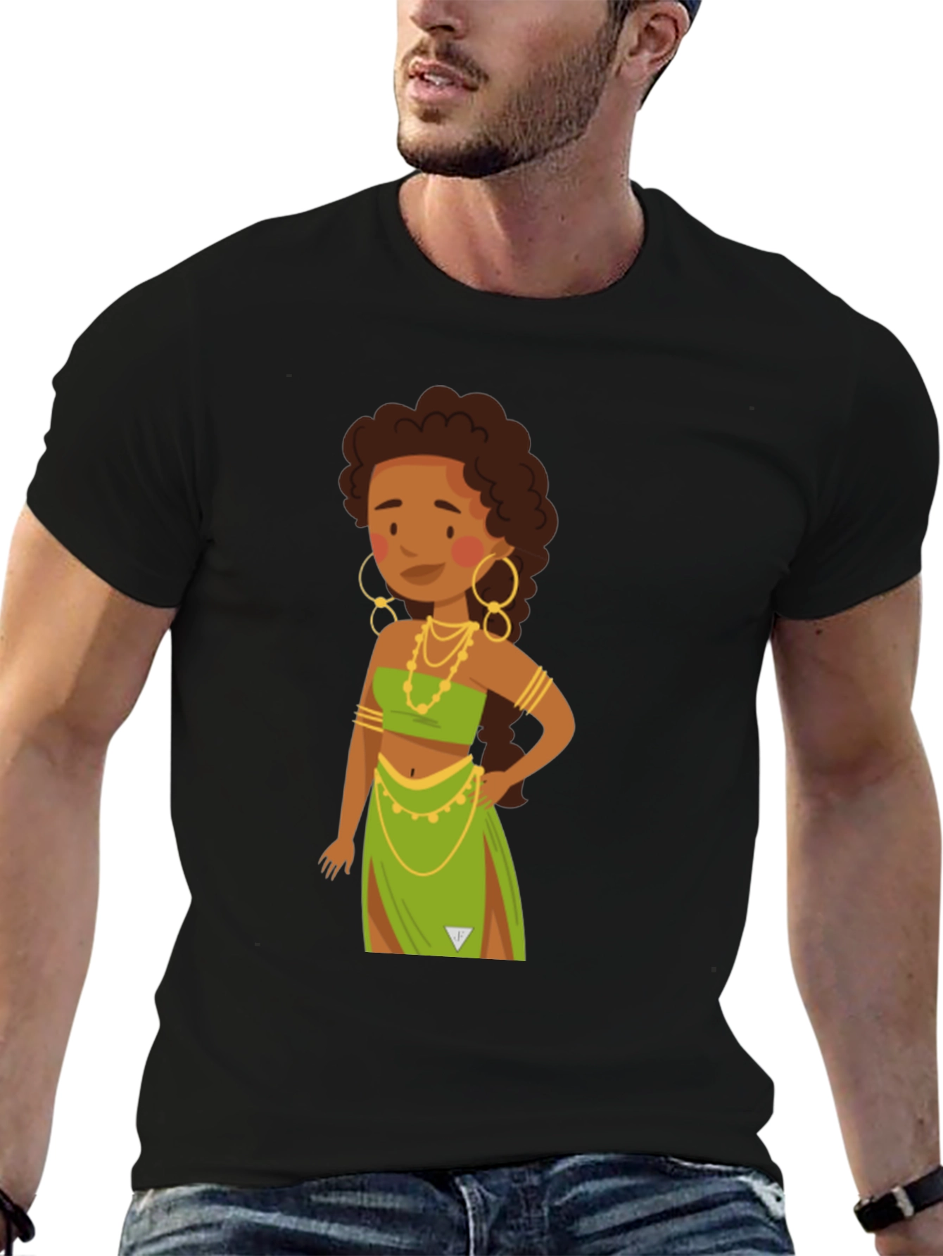 Black Cartoon Woman Graphic Black T-Shirt view 6