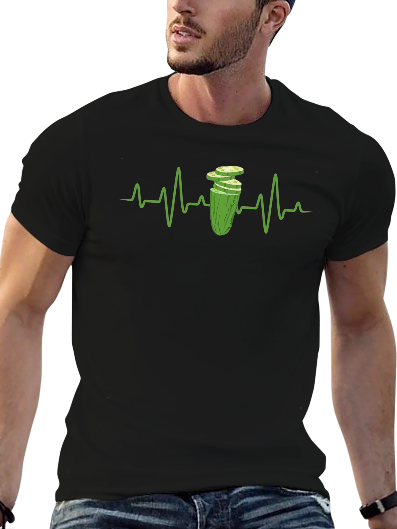 Black Pickle Heartbeat T-Shirt - Quirky Graphic Tee view 6