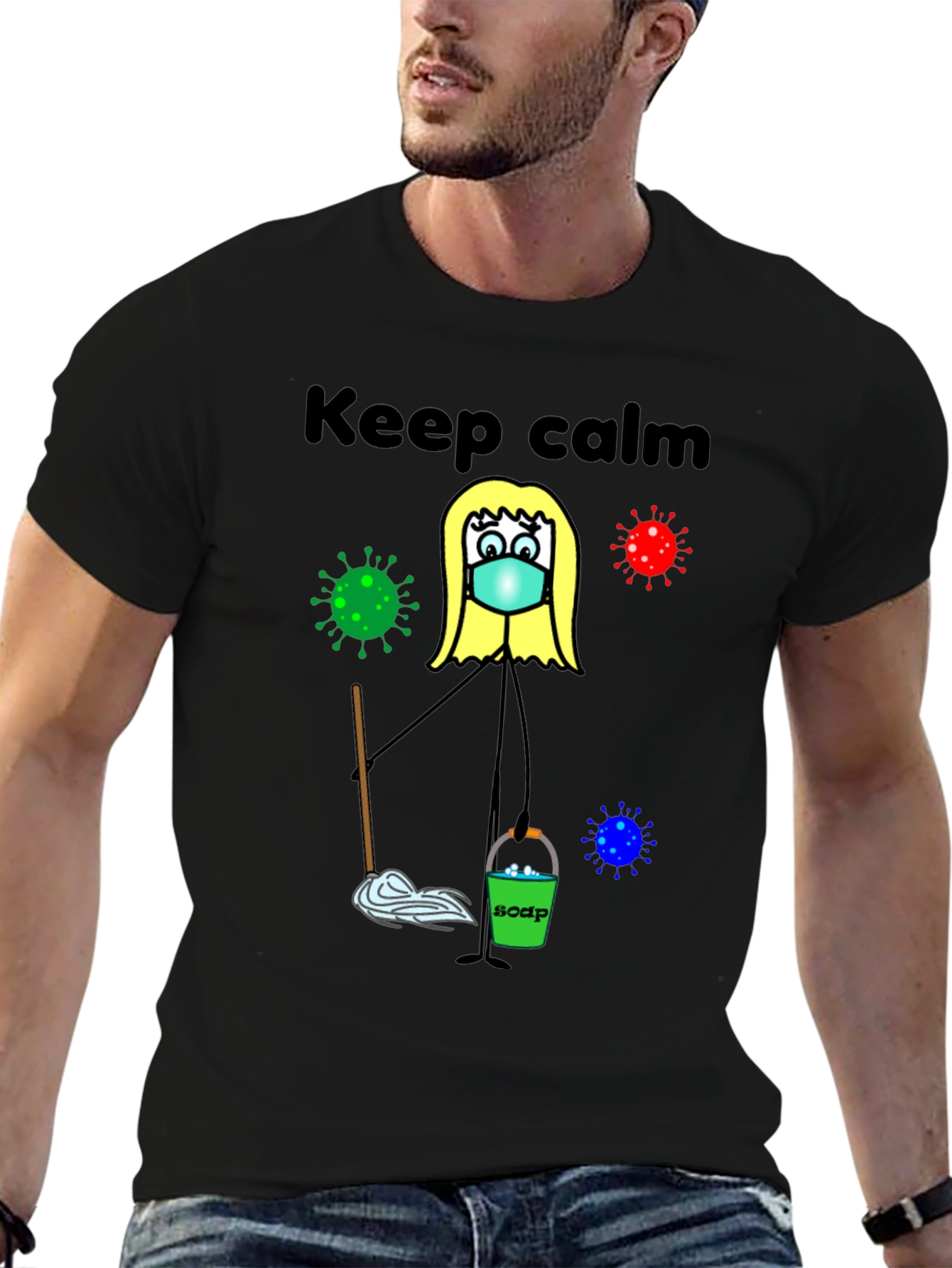 Black Keep Calm and Clean T-Shirt view 6
