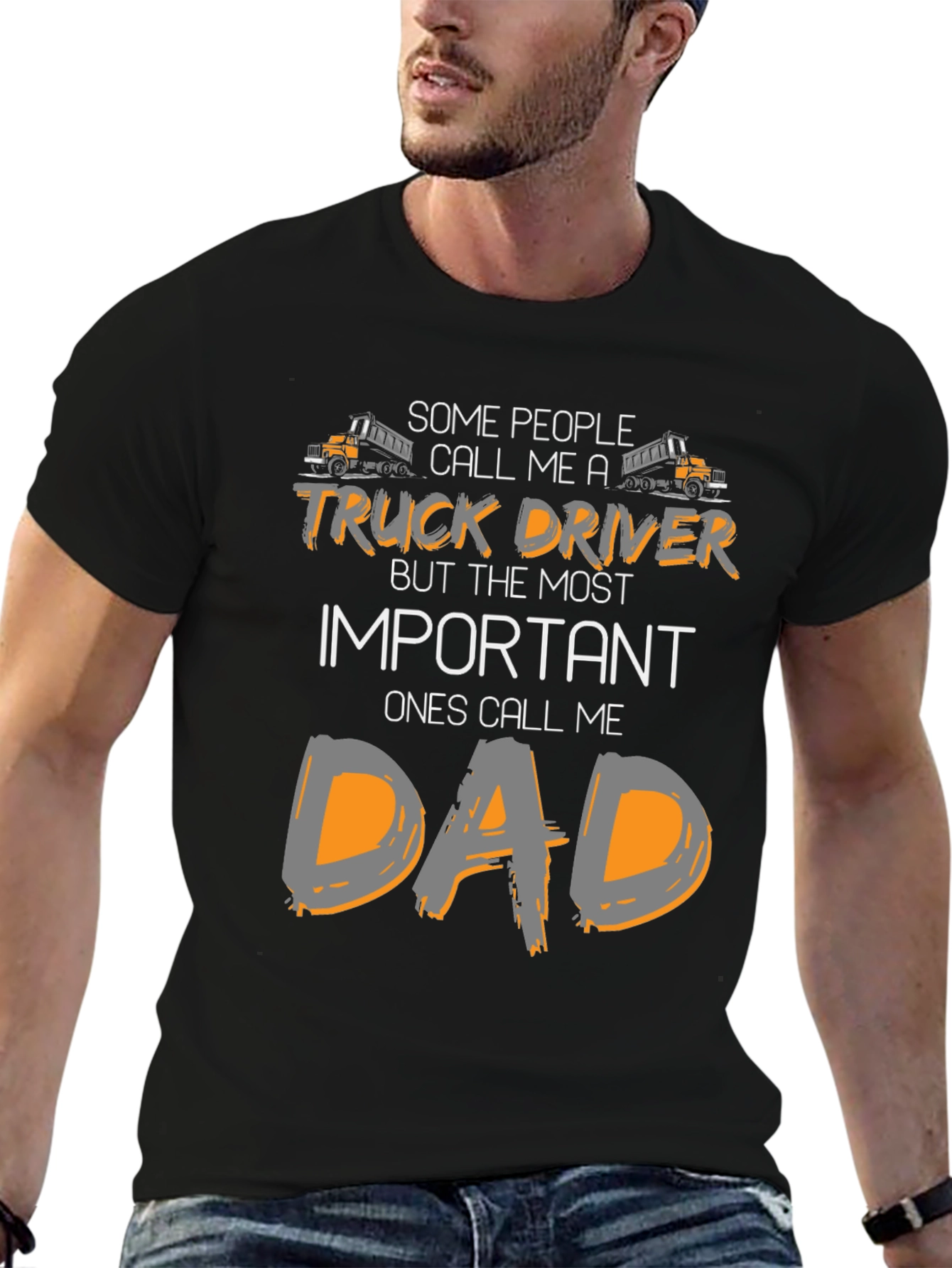 Black Truck Driver Dad T-Shirt - Funny Father's Day Gift view 6