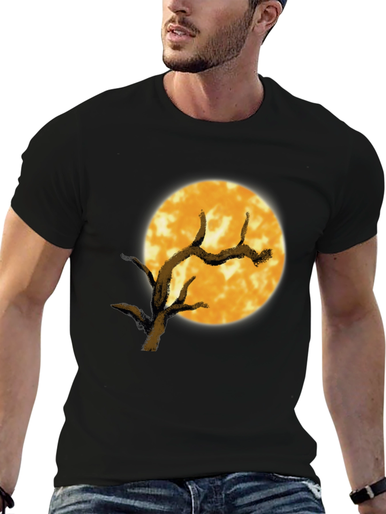 Black Full Moon Tree Graphic Tee - Black view 6