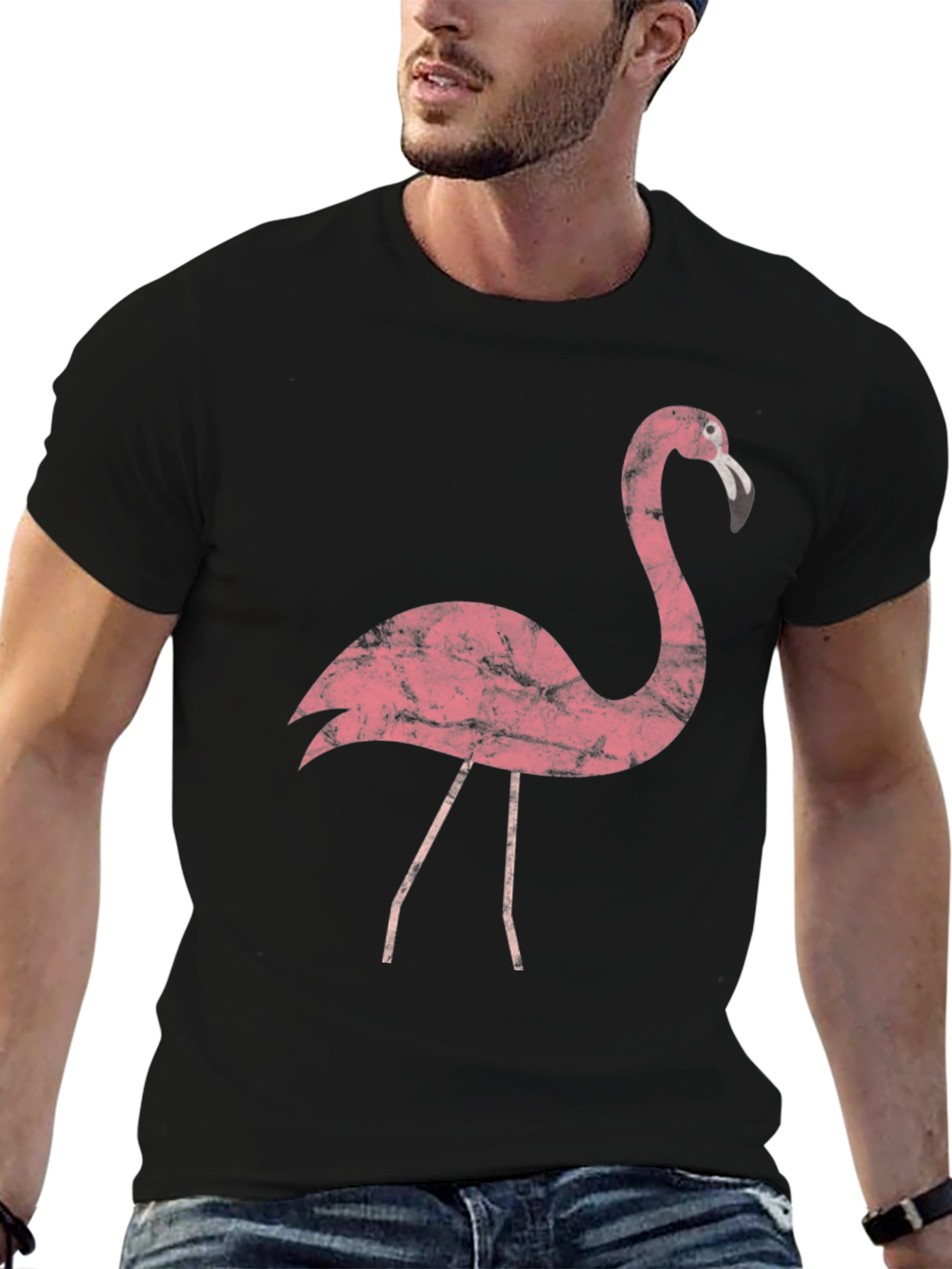Black Pink Flamingo Graphic Tee - Trendy Casual Top view 6