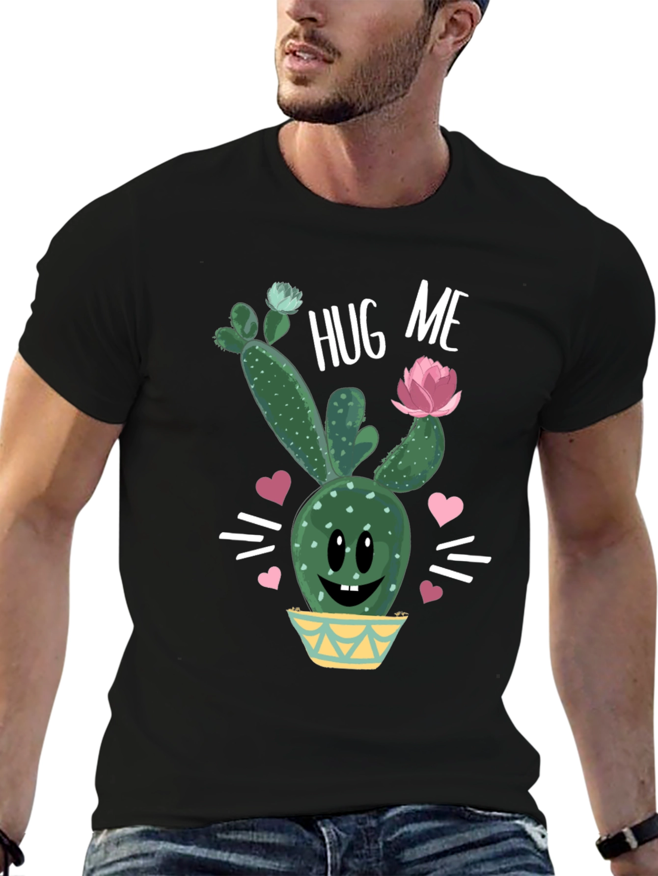 Black Hug Me Cactus T-Shirt - Cute Graphic Tee view 6