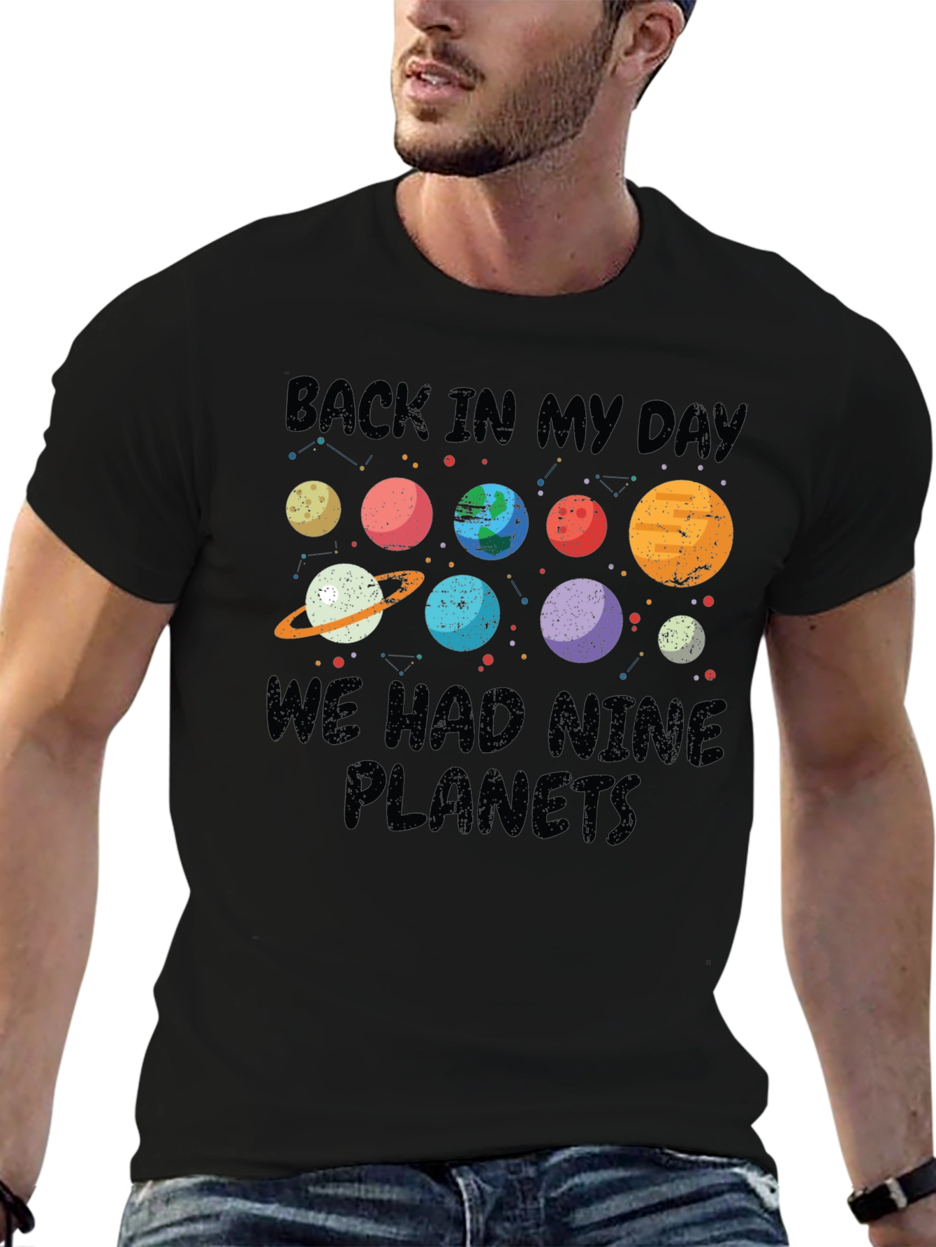 Black Back In My Day Nine Planets T-Shirt view 6