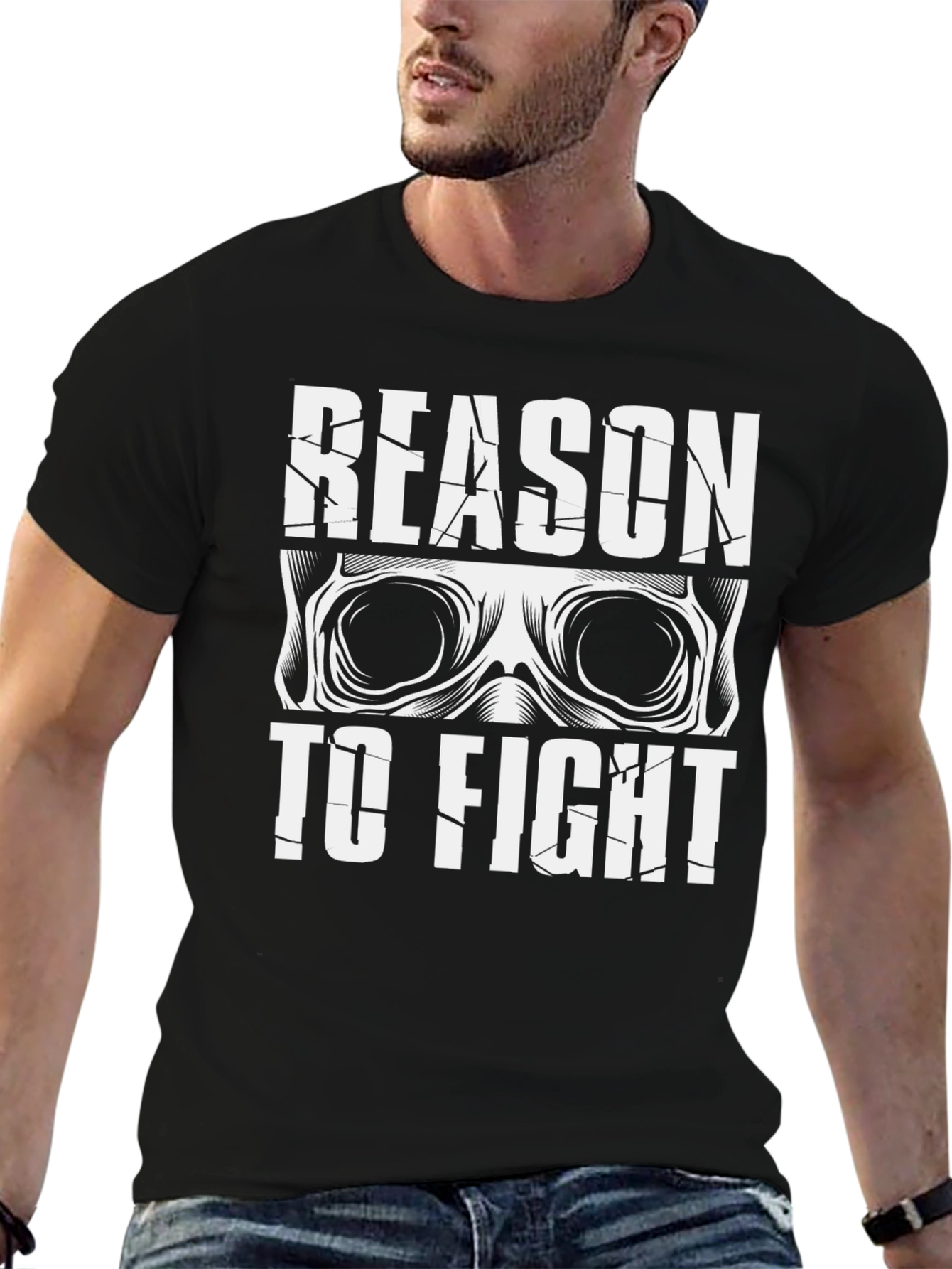 Black Reason To Fight Skull Graphic Tee - Black view 6