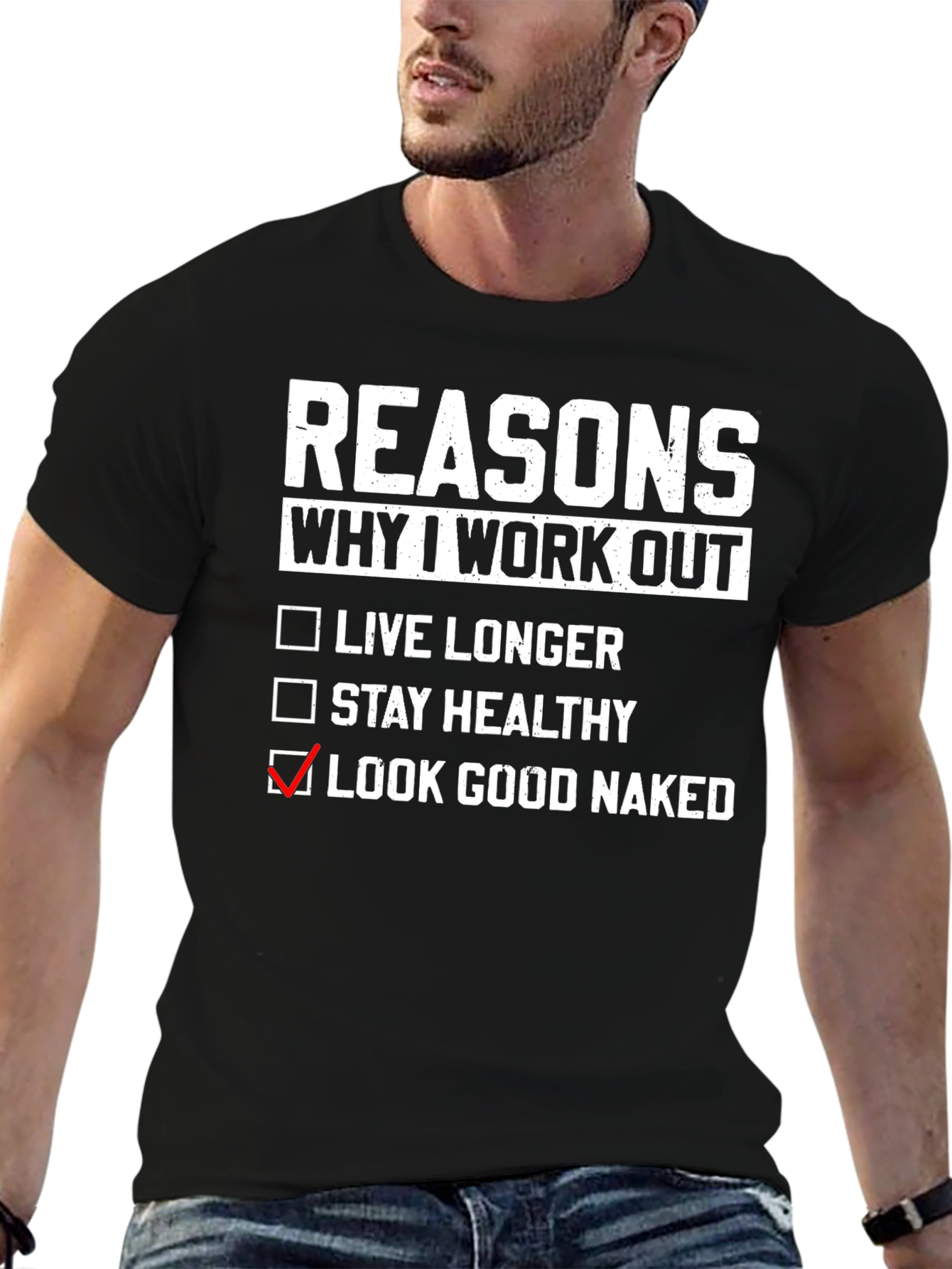 Black Reasons Why I Workout T-Shirt view 6