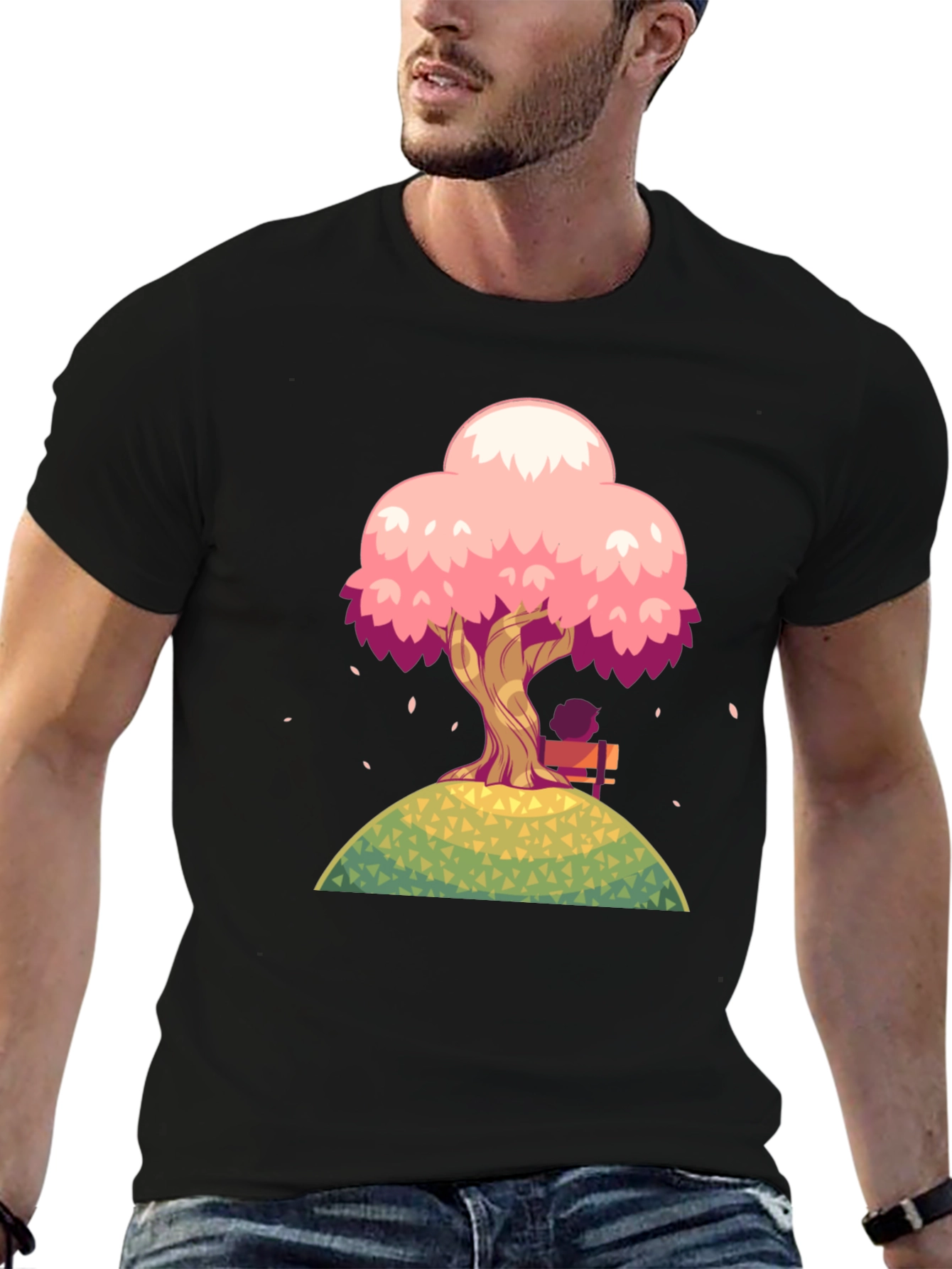 Black Cherry Blossom Tree Graphic T-Shirt view 6