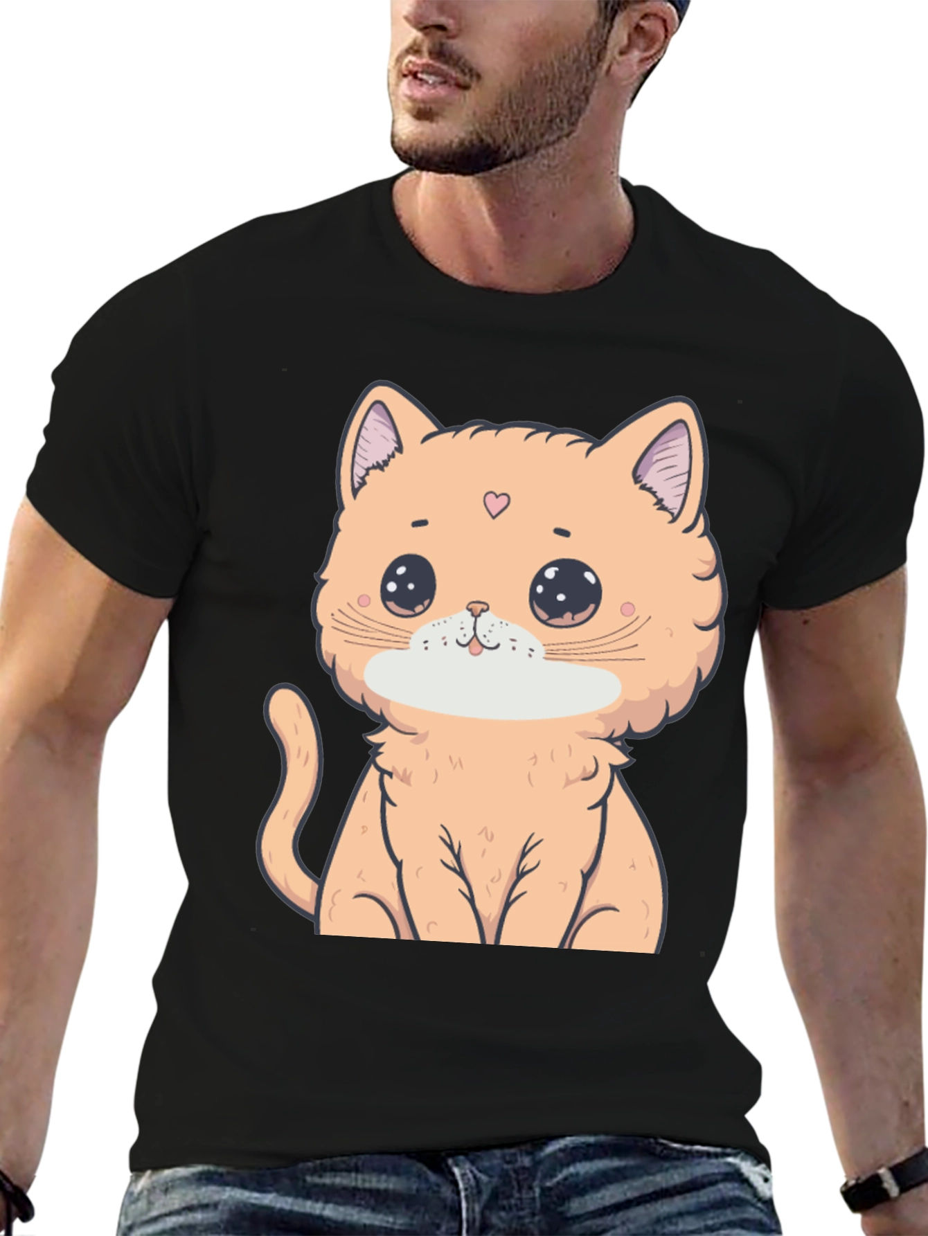 Black Cute Cartoon Cat Graphic Tee - Soft Cotton Comfort view 6