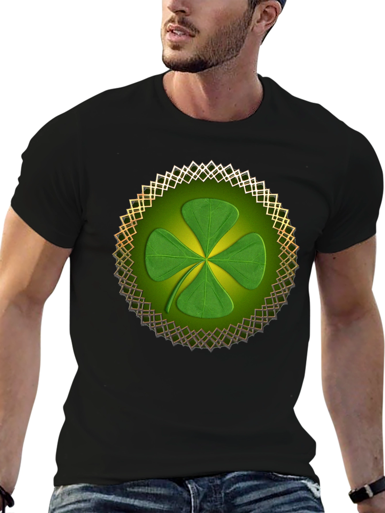 Black Shamrock Clover T-Shirt - St. Patrick's Day view 6