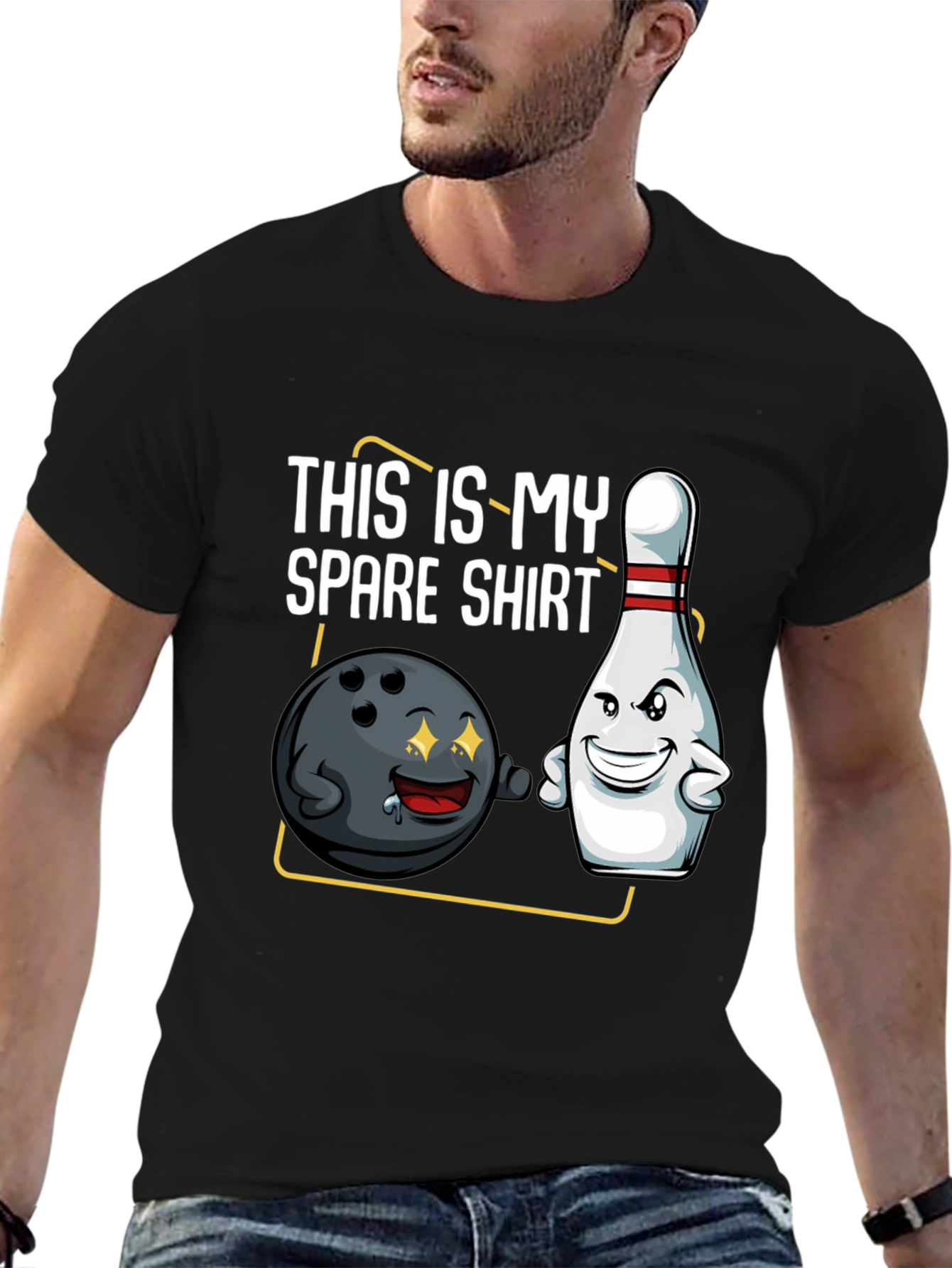 Black Funny Bowling T-Shirt - This is My Spare Shirt view 6