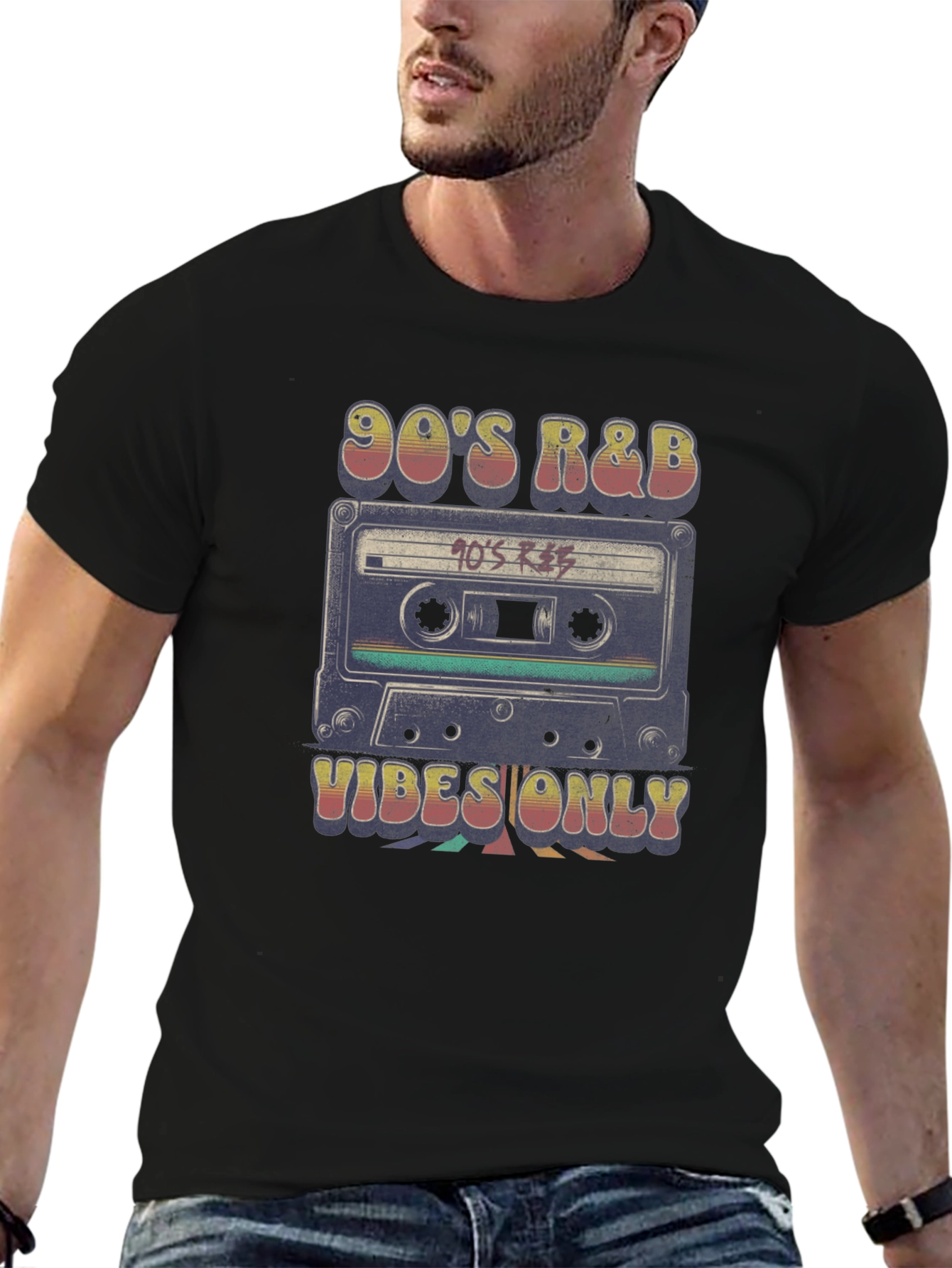Black 90's R&B Vibes Only Retro Cassette T-Shirt view 6