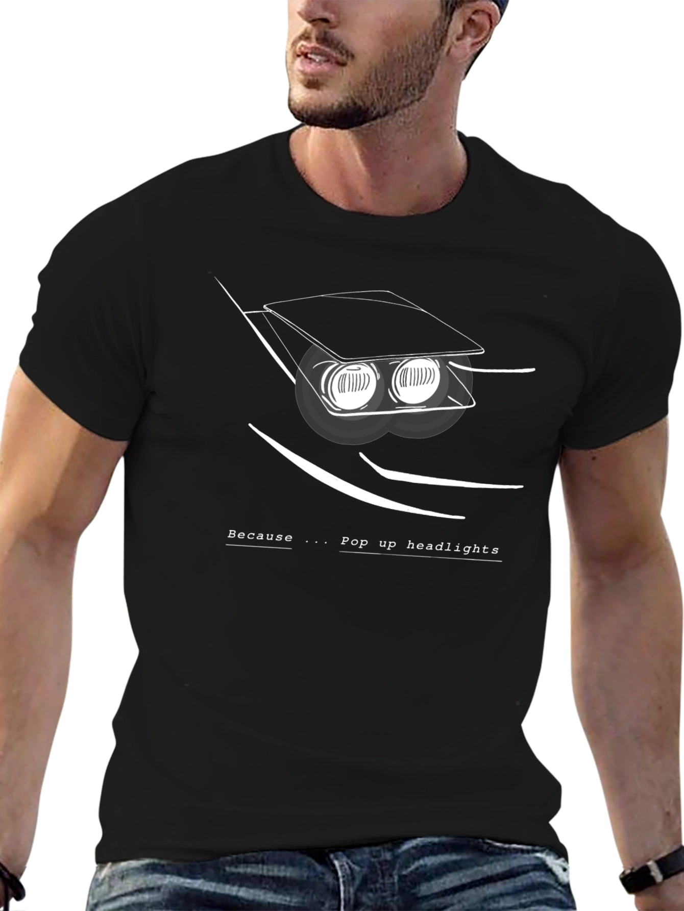 Black Pop Up Headlights Graphic T-Shirt - Car Enthusiast Tee view 6