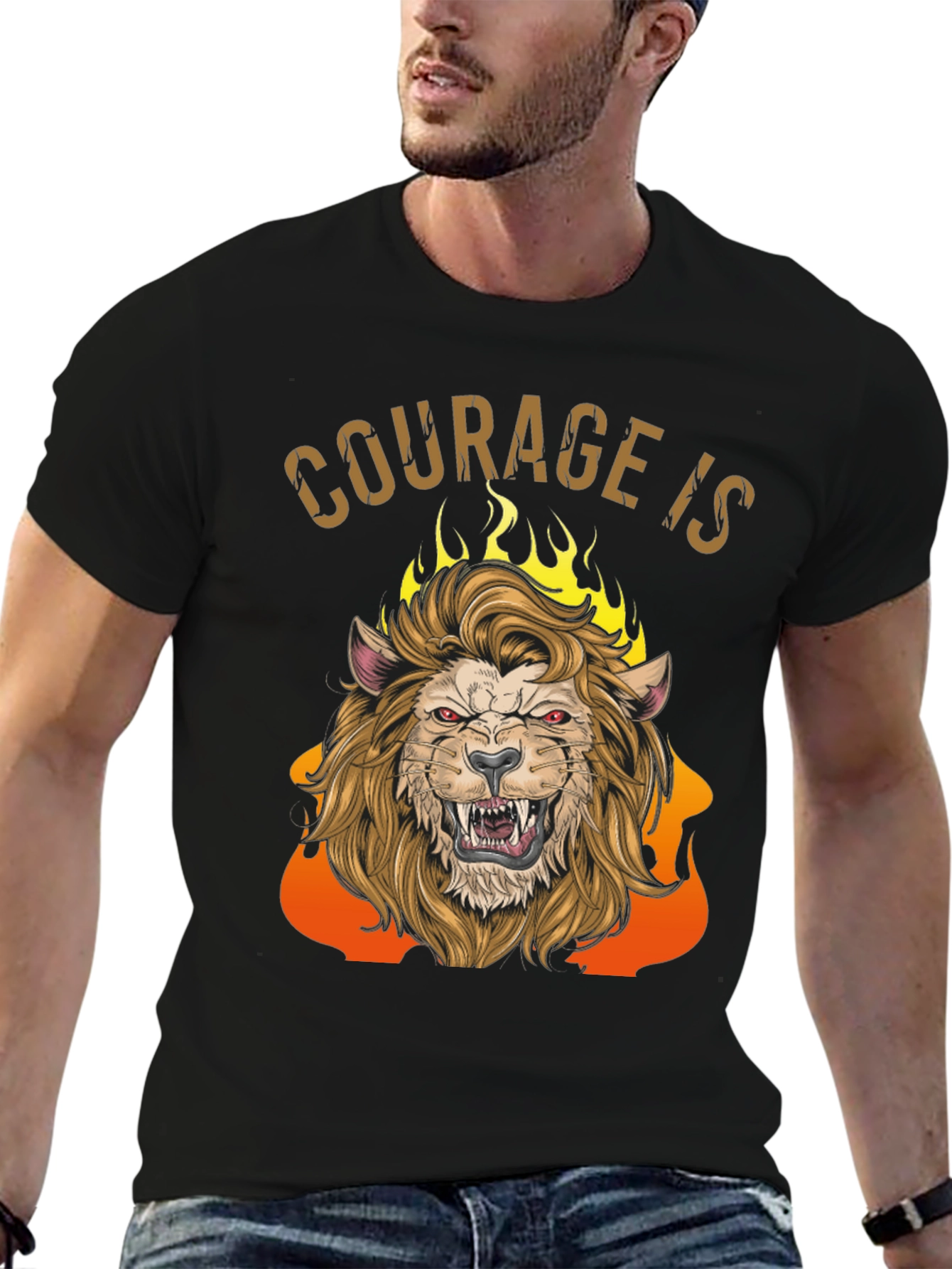 Black Courage Is Lion Graphic Tee - Men's Black T-Shirt view 6