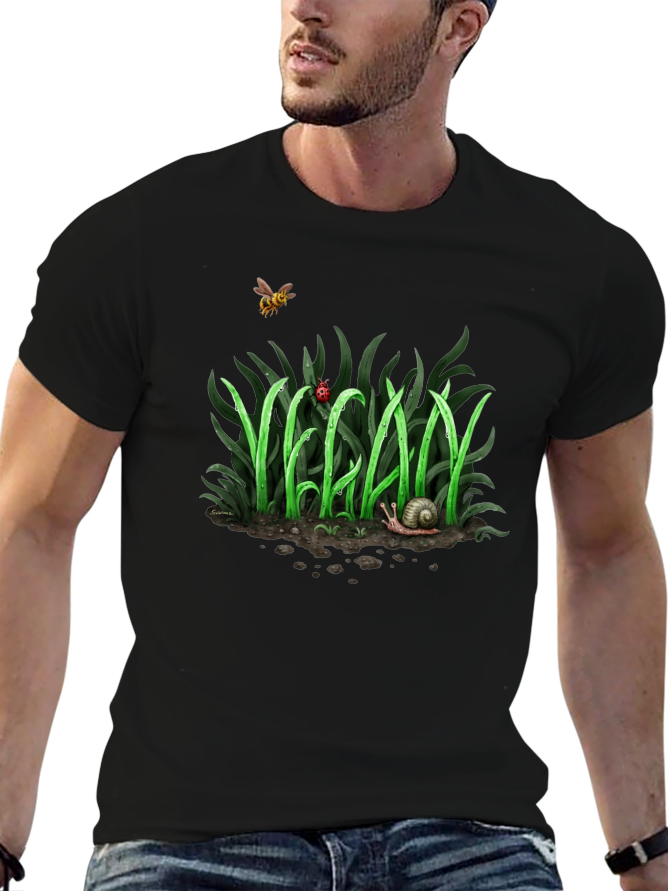 Black Vegan Nature Graphic T-Shirt - Black Crew Neck Tee view 6