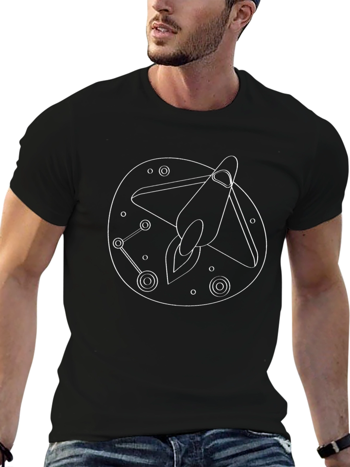 Black Space Rocket T-Shirt - Black Cotton Blend view 6