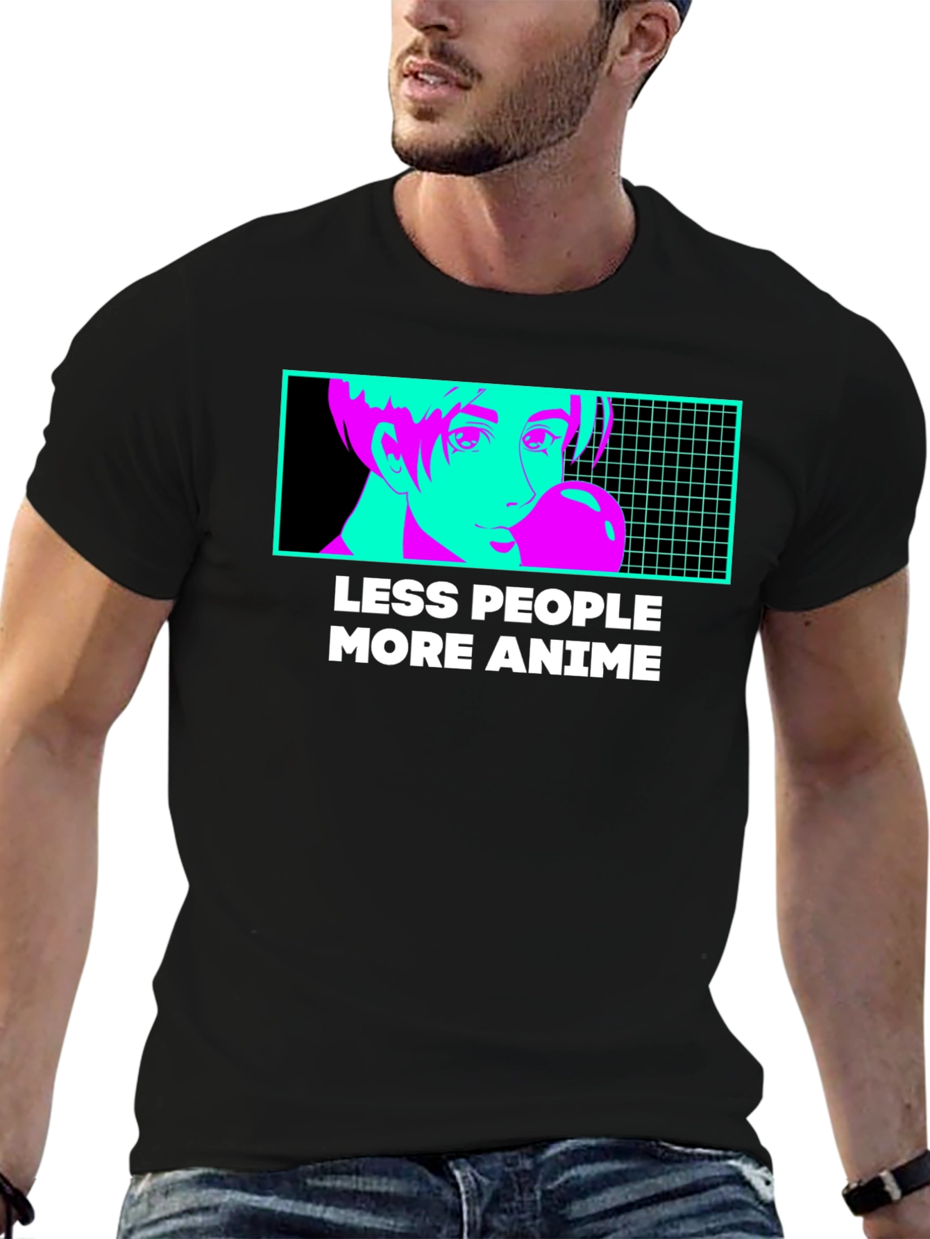 Black Less People More Anime Graphic Tee - Black T-Shirt view 6