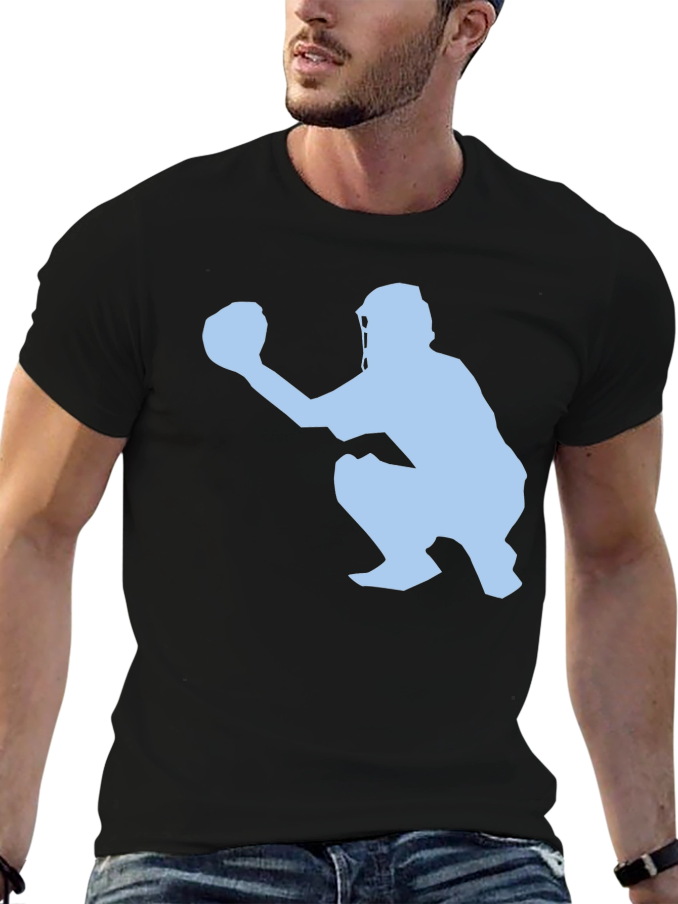 Black Baseball Catcher Graphic Tee - Black view 6