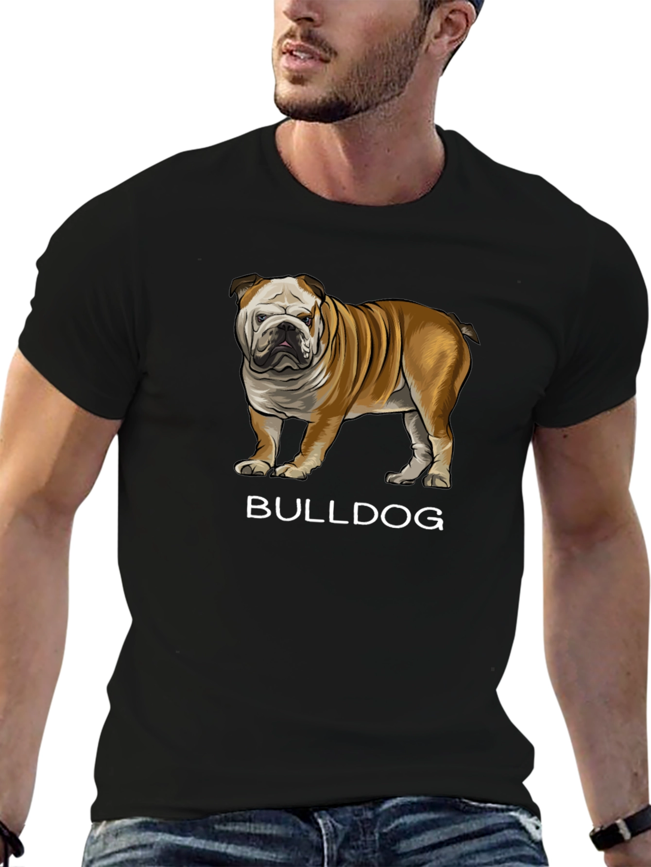 Black Bulldog Graphic Tee - Black Cotton Casual T-Shirt view 6