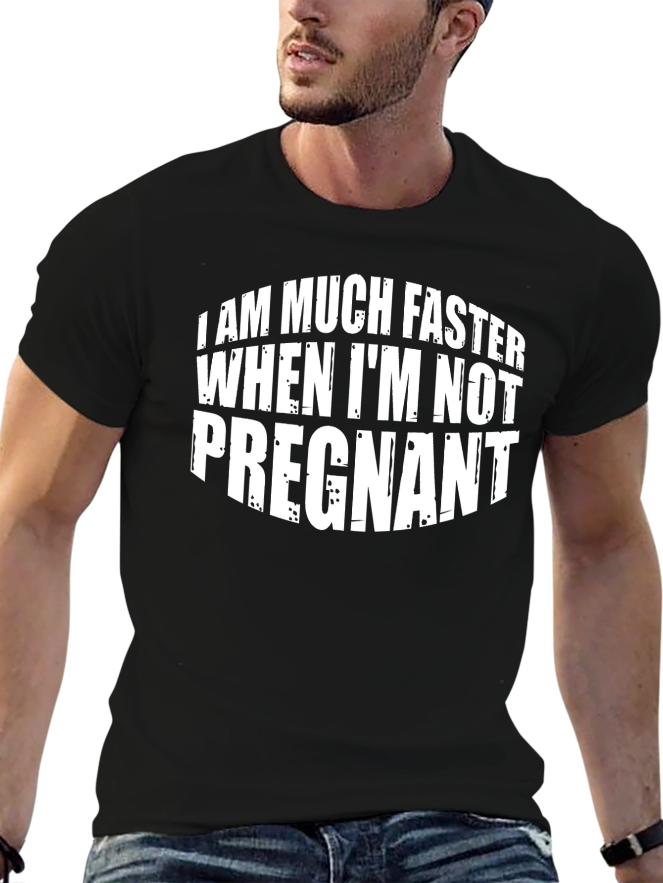 Black Funny Pregnancy T-Shirt: "I Am Much Faster" view 6