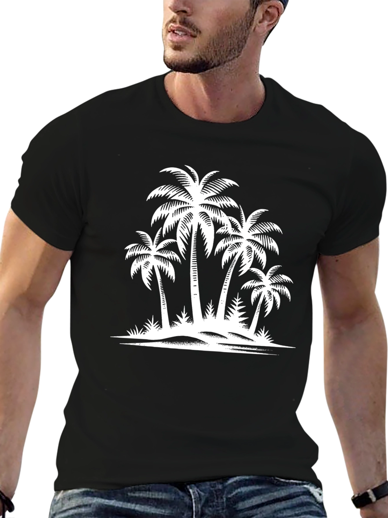 Black Palm Tree Graphic Black T-Shirt view 6