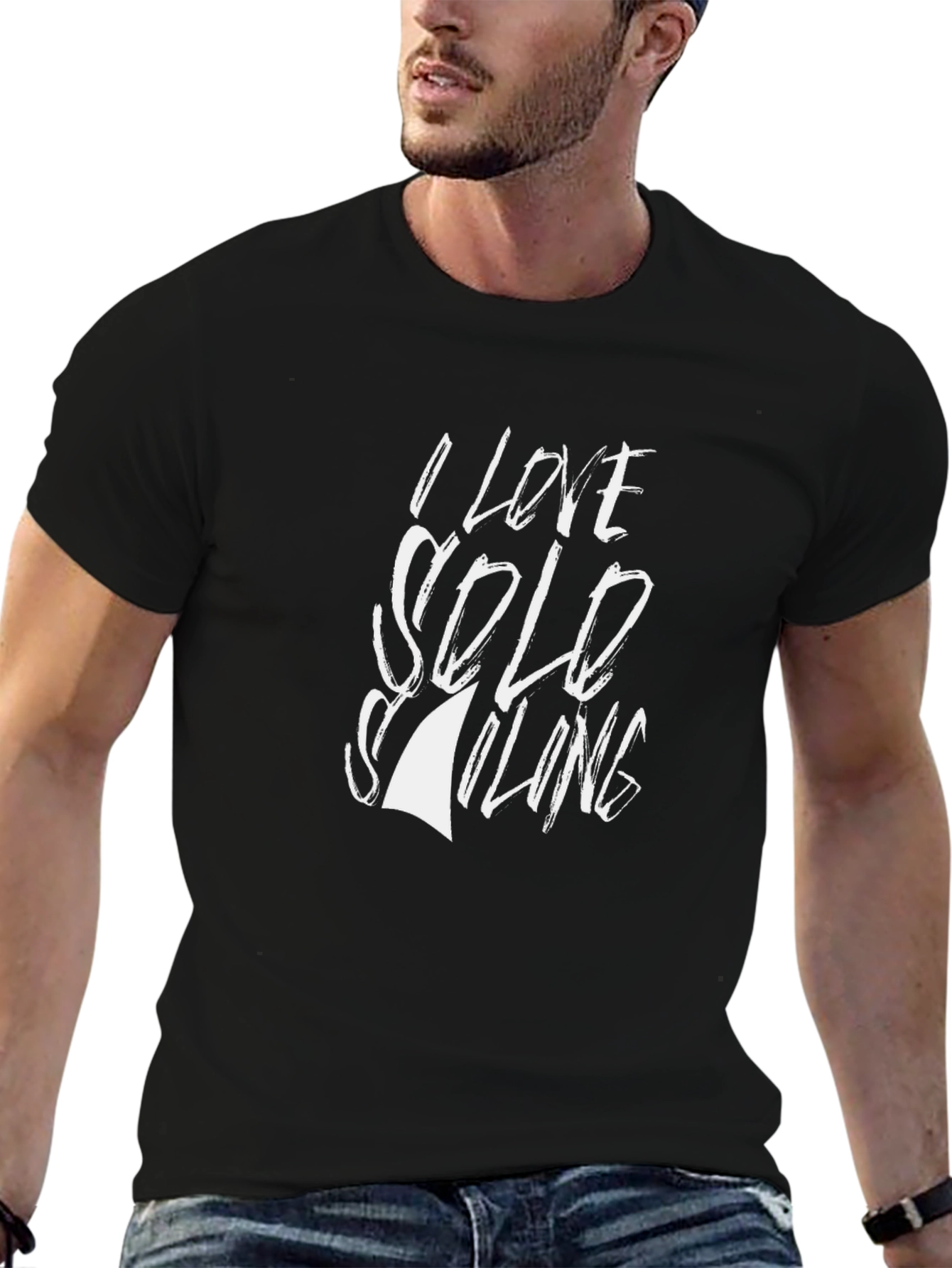 Black I Love Solo Sailing Black T-Shirt view 6