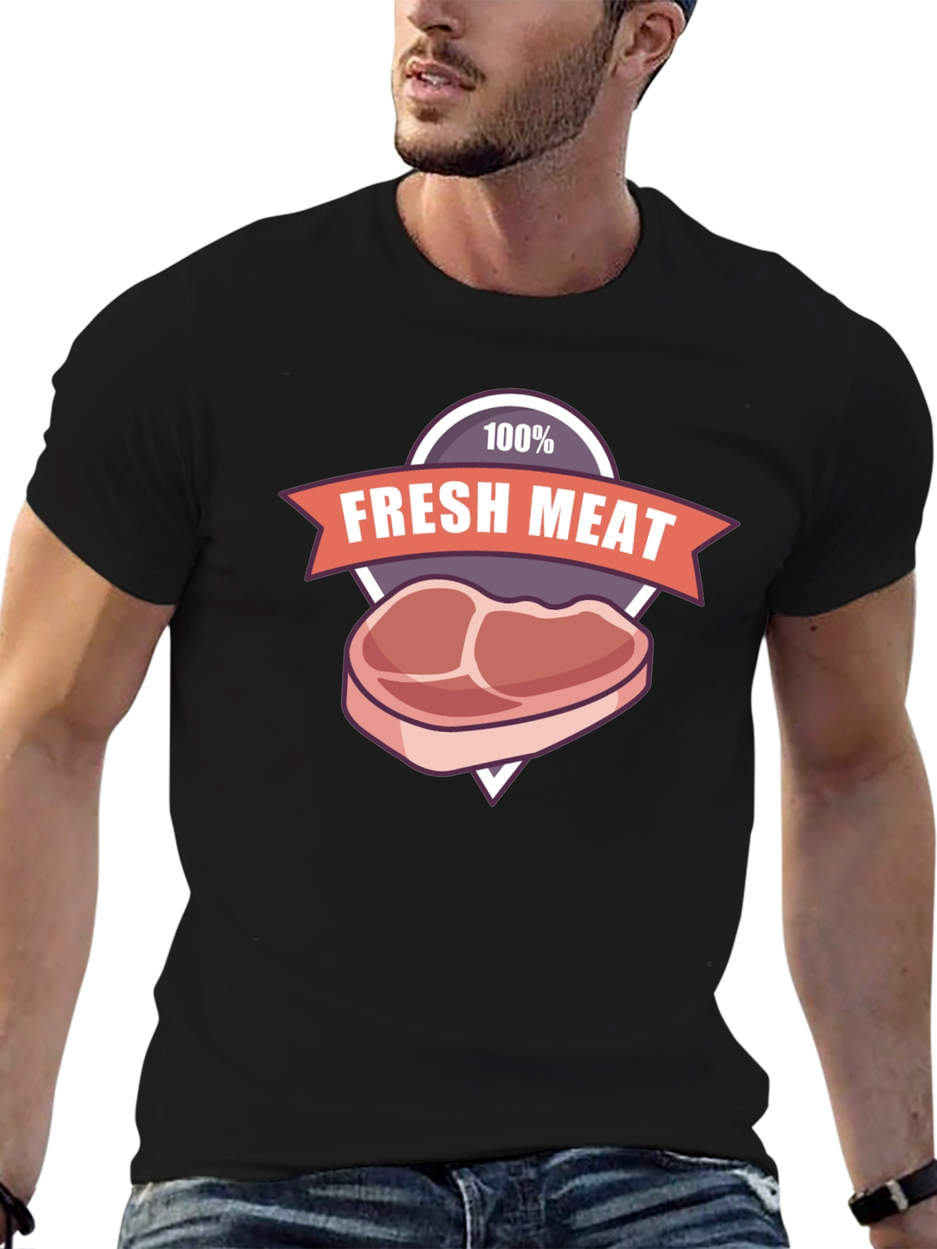 Black Fresh Meat Graphic T-Shirt - Black Cotton Tee view 6