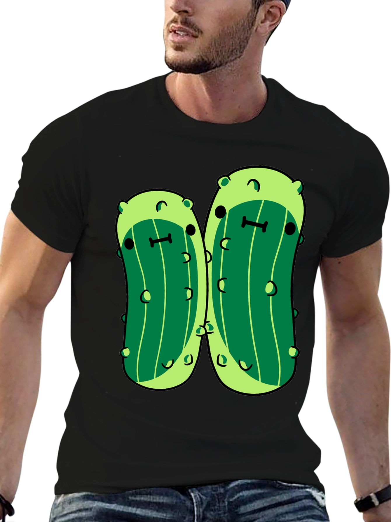 Black Kawaii Pickle Graphic Tee - Unisex Black T-Shirt view 6