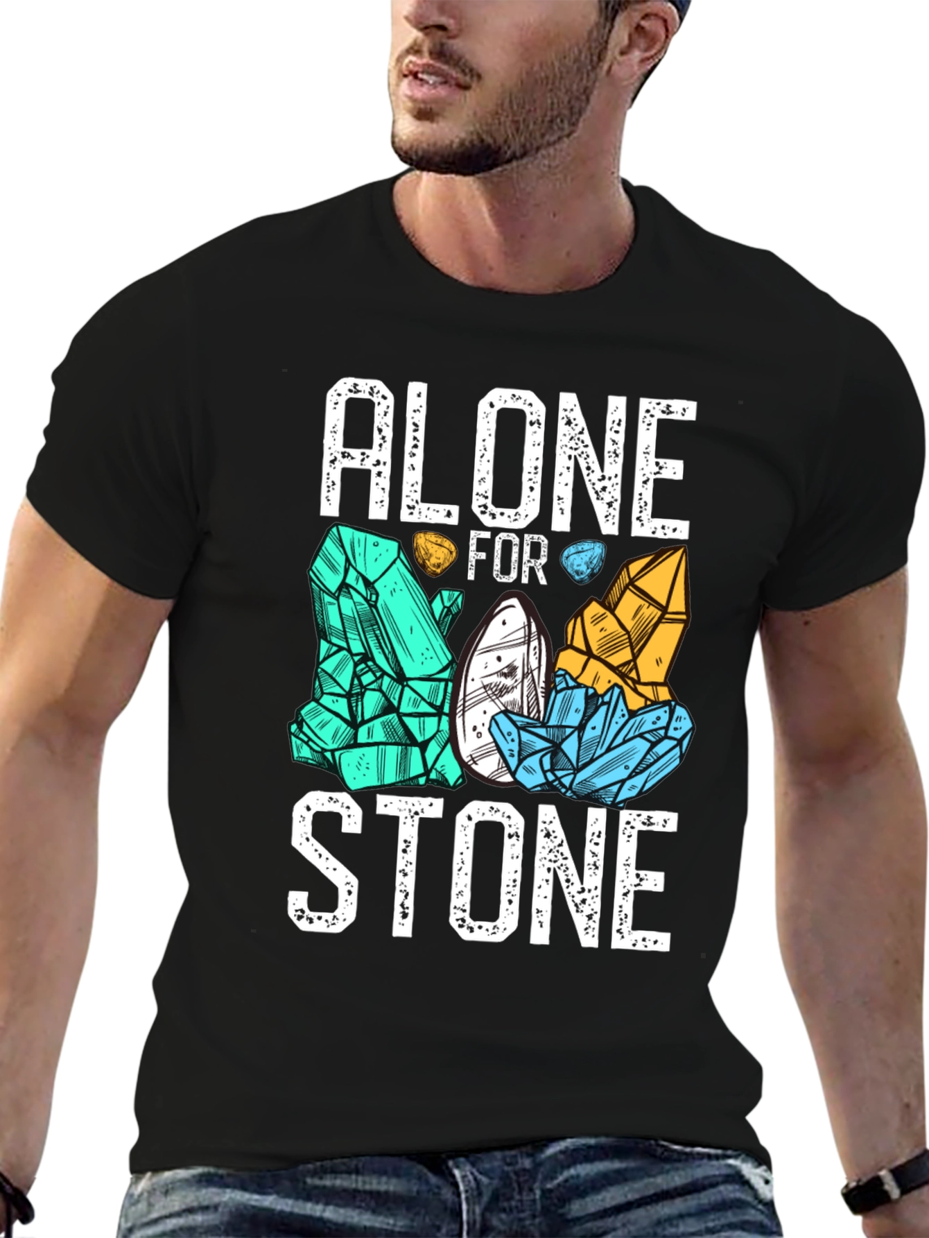 Black Alone for Stone Men's Graphic T-Shirt - Black view 6