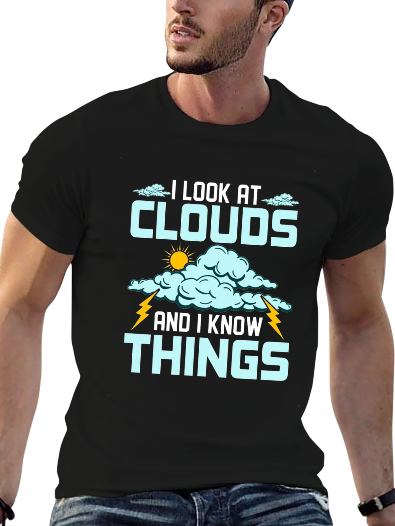 Black I Look at Clouds T-Shirt - Weather Lover Tee view 6