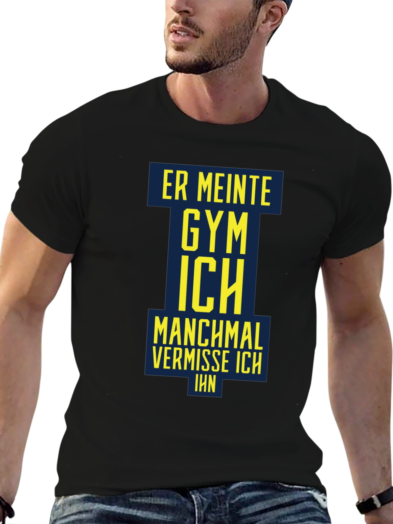 Black Men's Black Graphic T-Shirt - Gym Humor view 6