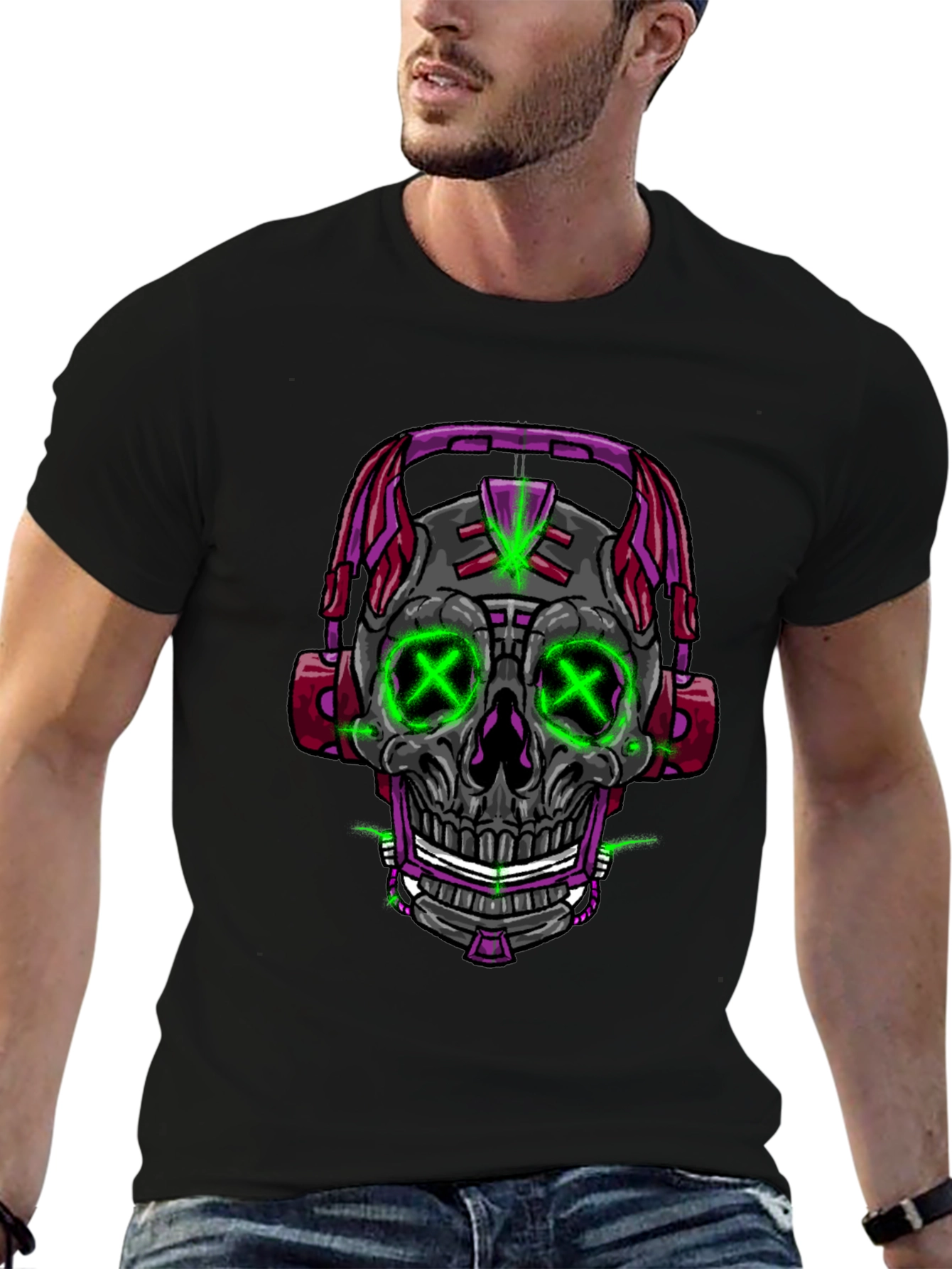 Black Skull Headphones Graphic Tee view 6