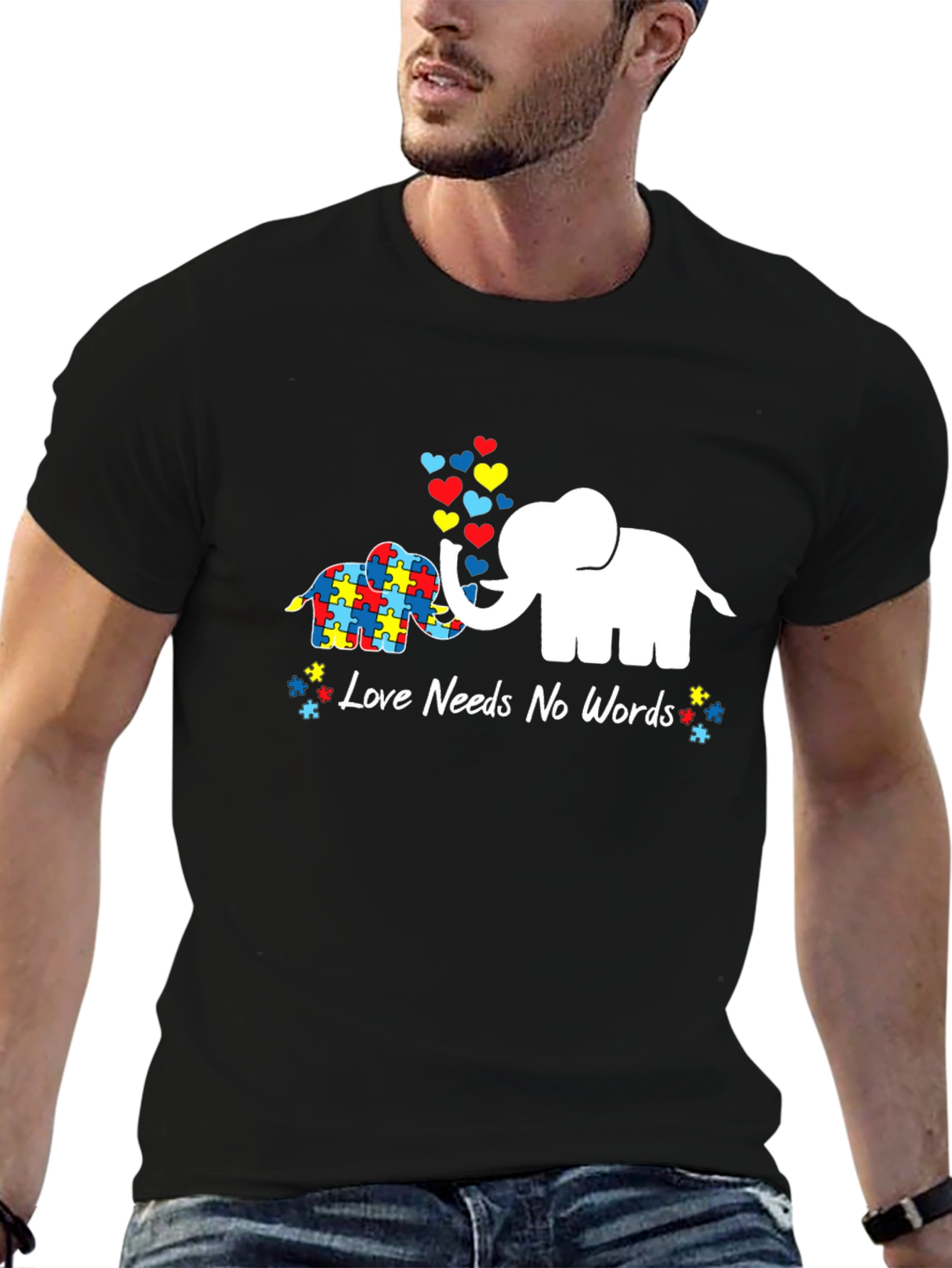 Black Autism Awareness Elephant Love Graphic T-Shirt view 6