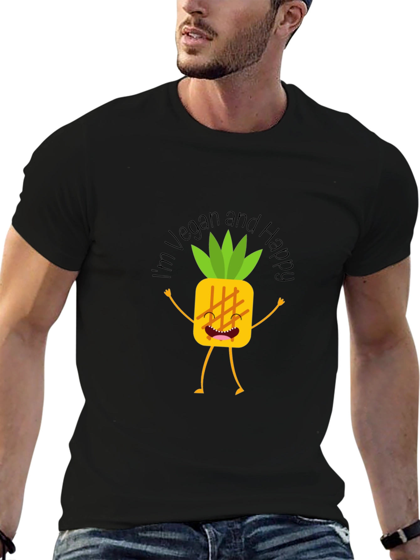 Black Vegan Pineapple Graphic Tee - Happy & Healthy Lifestyle! view 6
