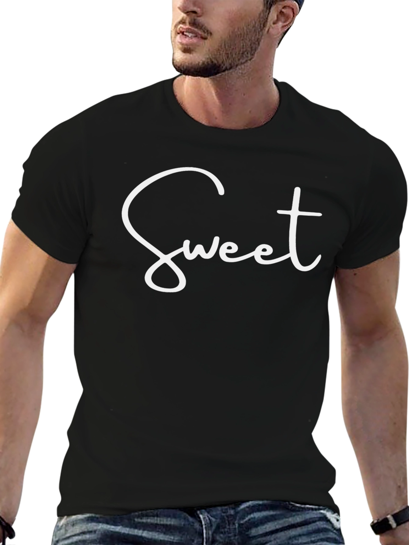 Black Sweet Graphic Tee - Stylish Black T-Shirt view 6