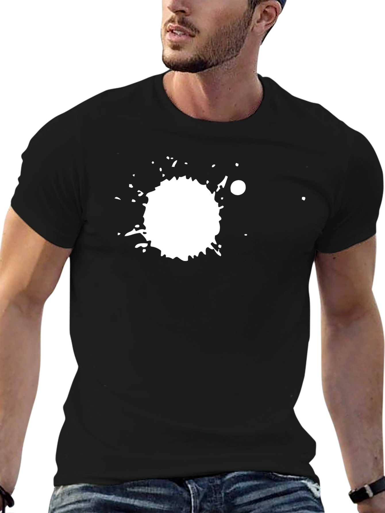 Black Black Tee with White Splatter Graphic Print view 6