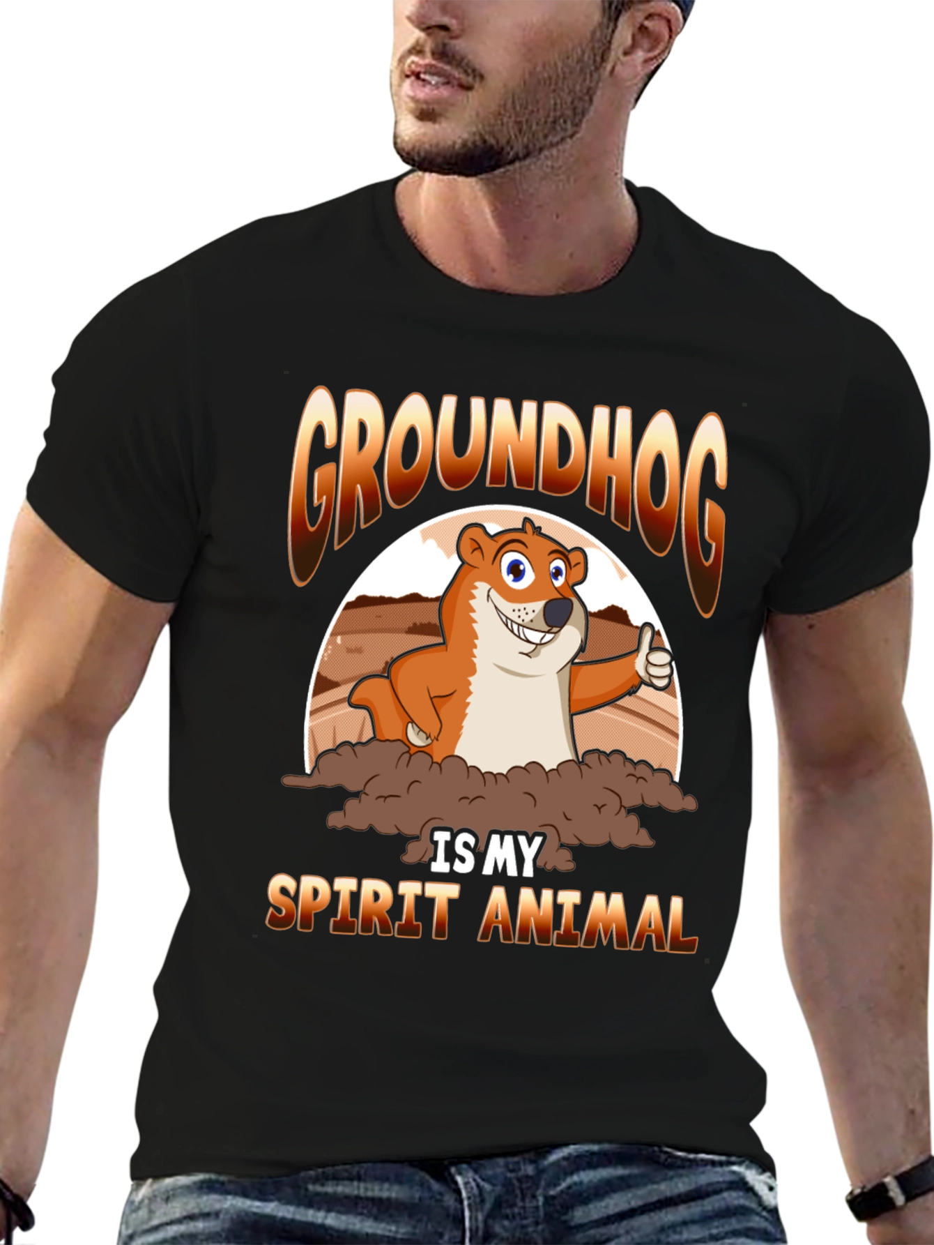 Black Groundhog Spirit Animal T-Shirt - Cute Cartoon Design view 6