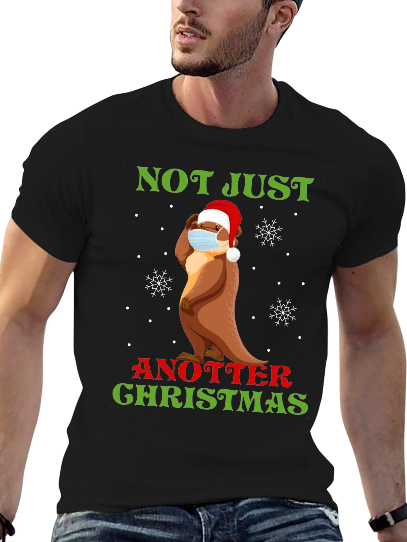 Black Funny Otter Christmas T-Shirt - Not Just Another Christmas view 6