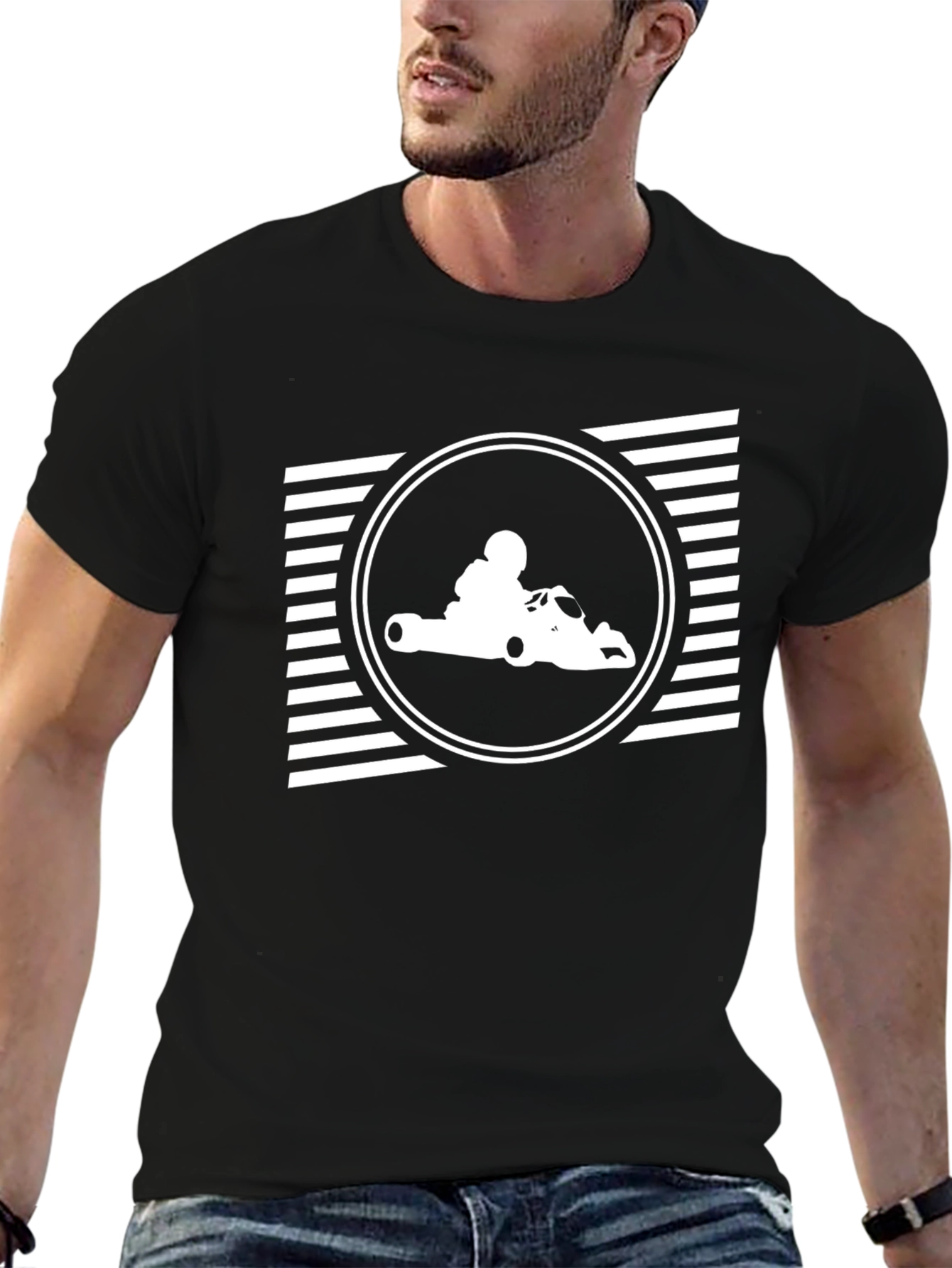 Black Go-Kart Racing Graphic Tee - Black Cotton T-Shirt view 6