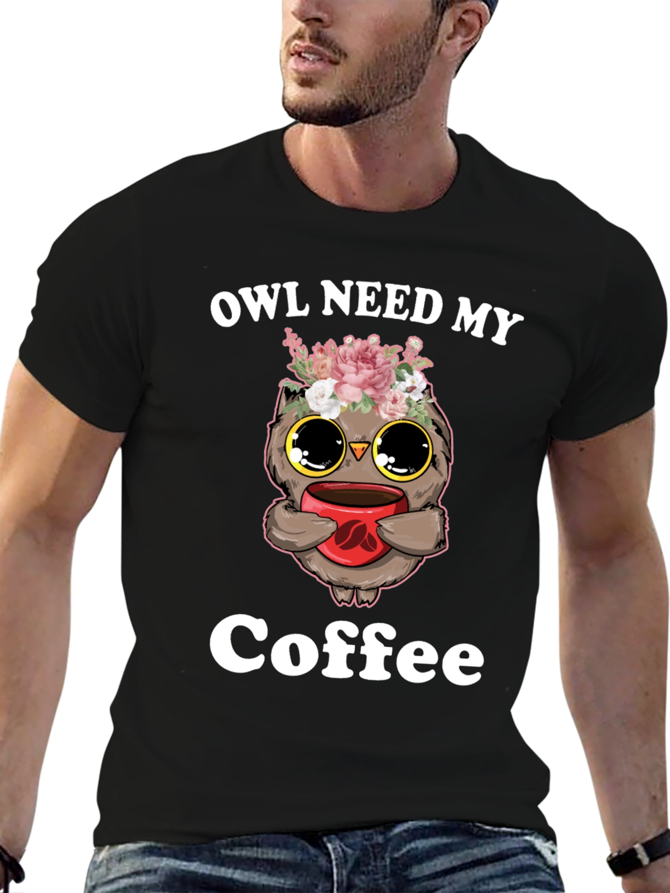 Black Owl Need My Coffee T-Shirt view 6
