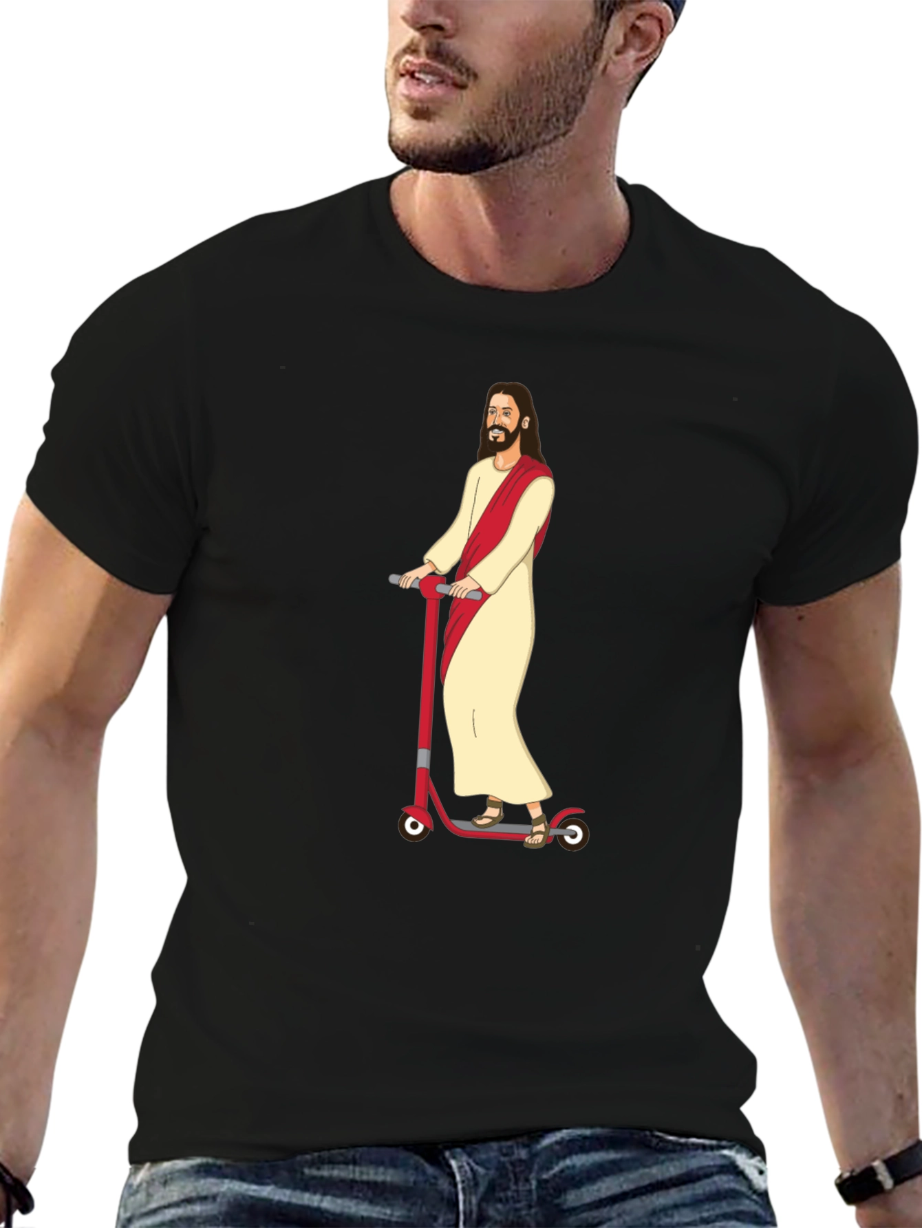 Black Jesus on Scooter T-Shirt - Religious Humor Tee view 6