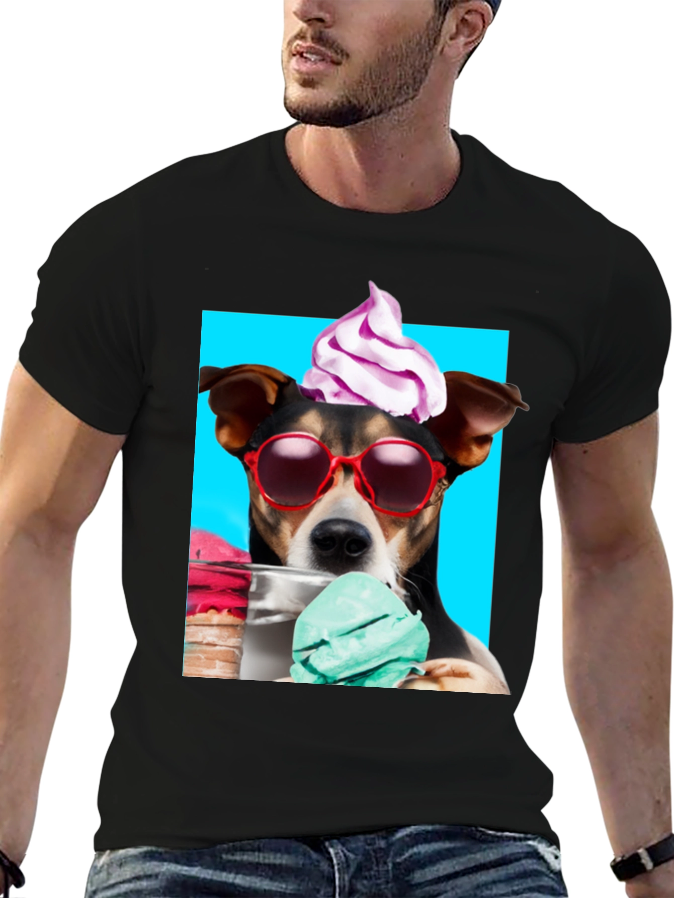 Black Dog with Ice Cream Black Graphic Tee view 6