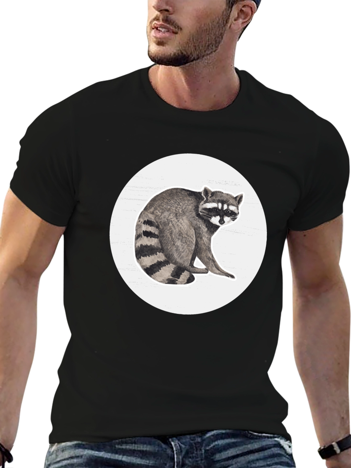 Black Raccoon Graphic Tee - Black Cotton Blend Comfort view 6